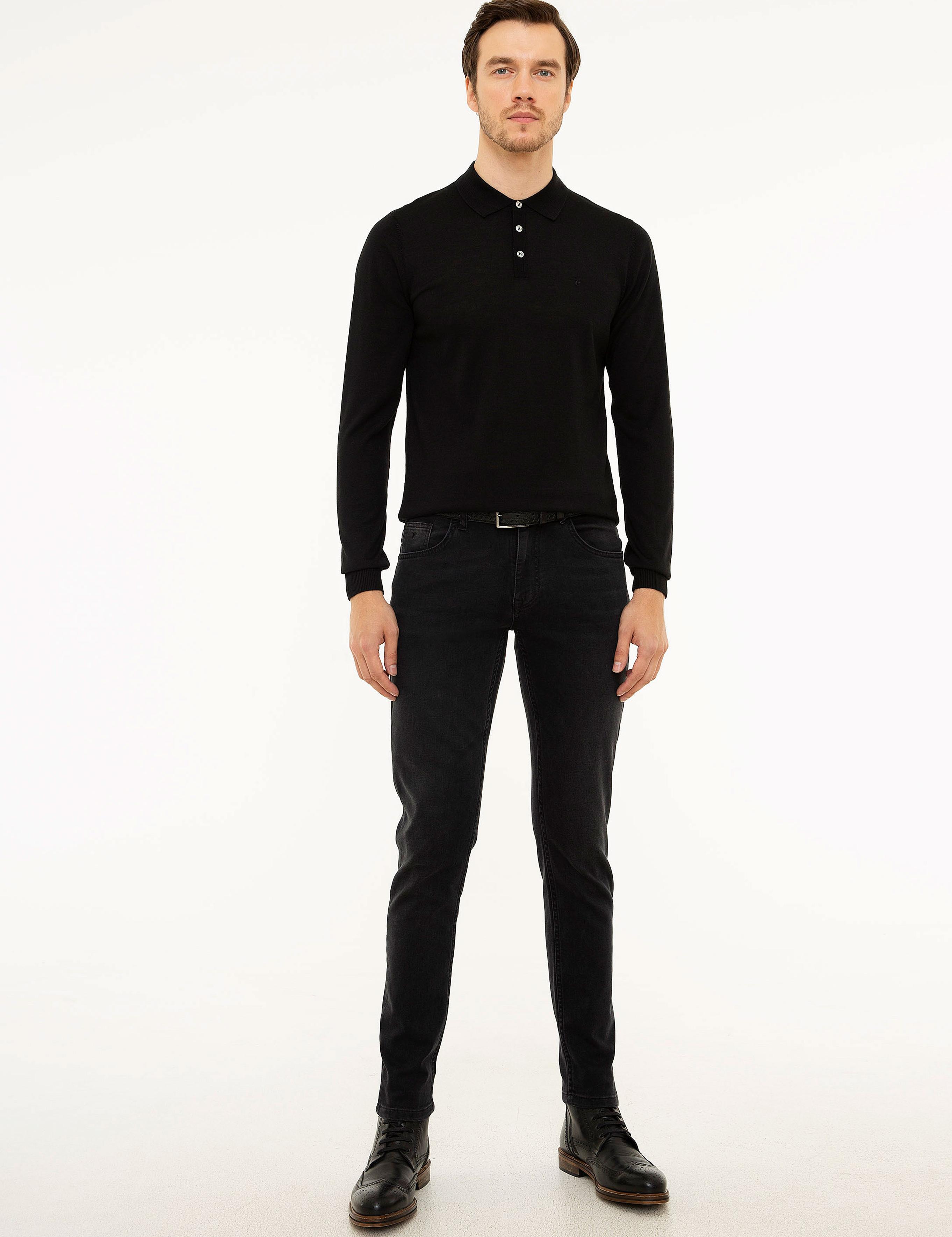 Siyah Polo Yaka Basic Kazak - 50211330044