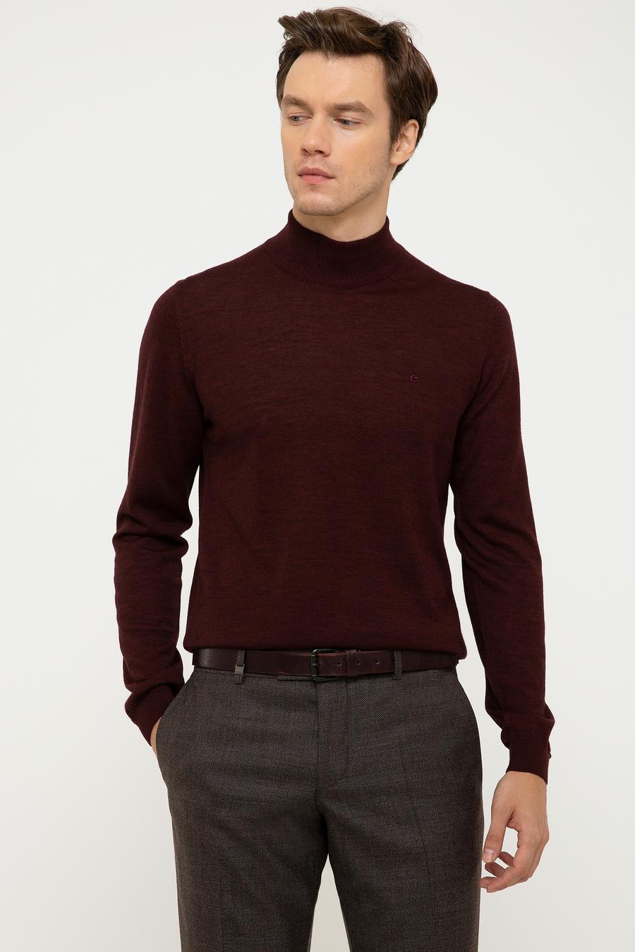 Bordo Slim Fit Yarım Balıkçı Basic Triko Kazak - 50211256011