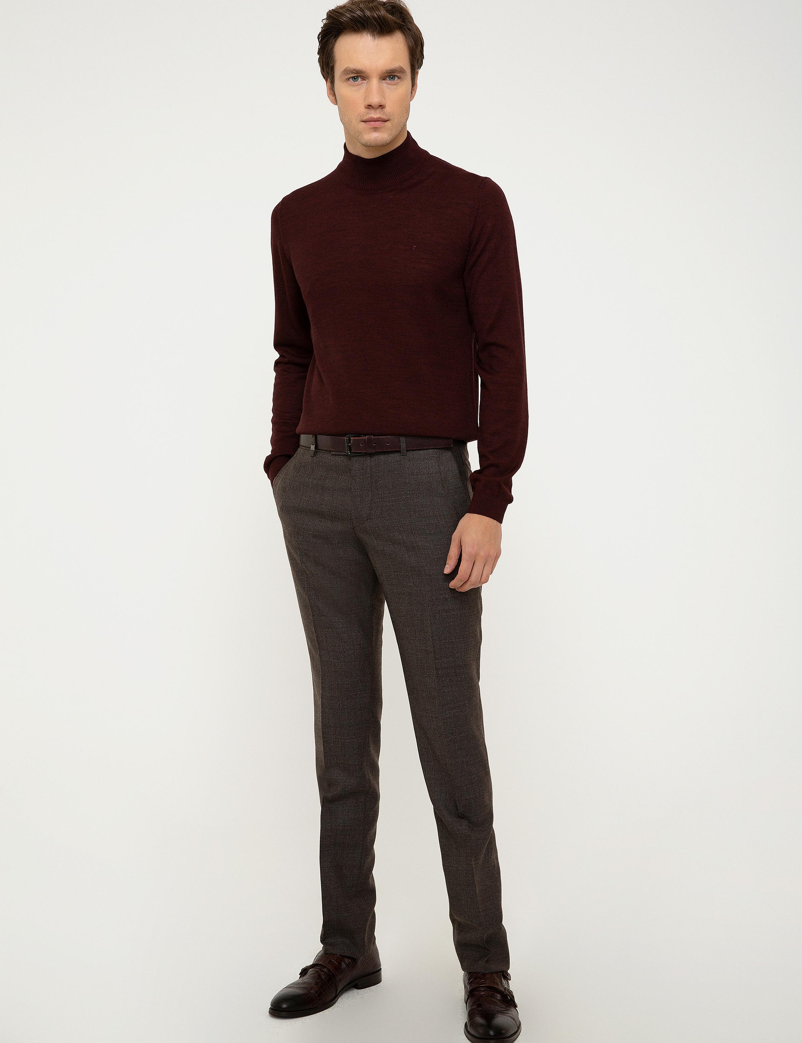 Bordo Slim Fit Yarım Balıkçı Basic Triko Kazak - 50211256011