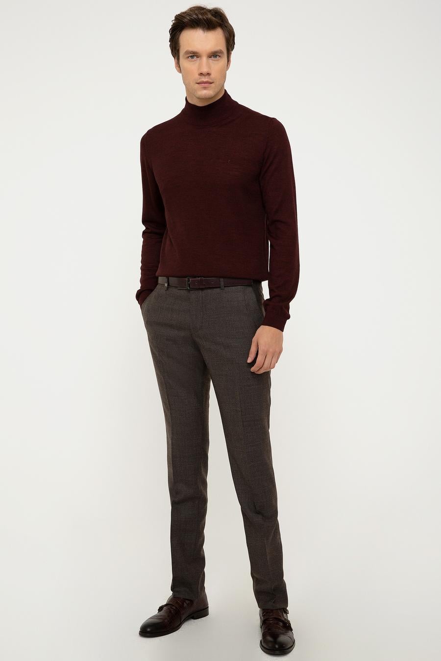 Bordo Slim Fit Yarım Balıkçı Basic Triko Kazak - 50211256011