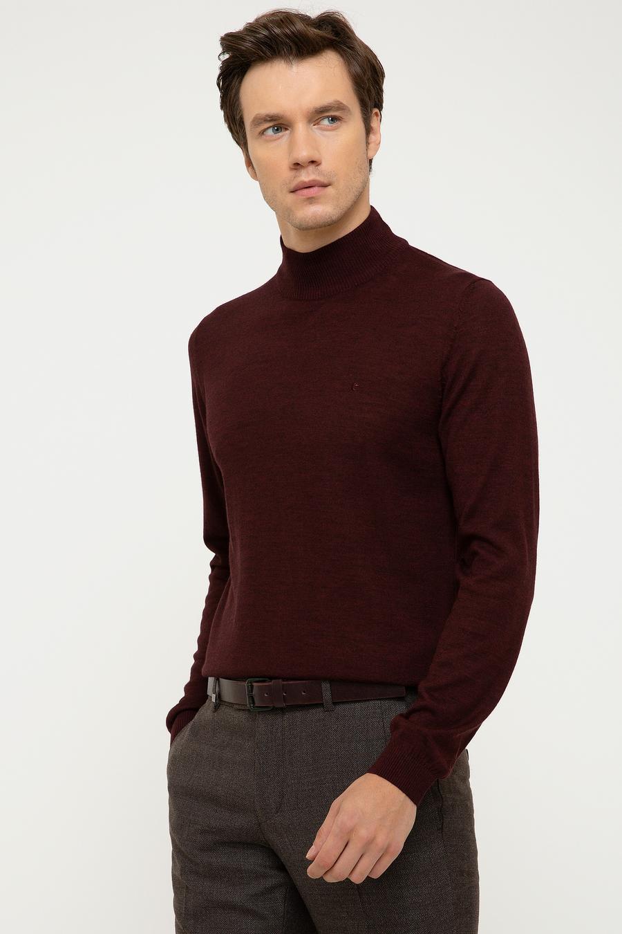 Bordo Slim Fit Yarım Balıkçı Basic Triko Kazak - 50211256011