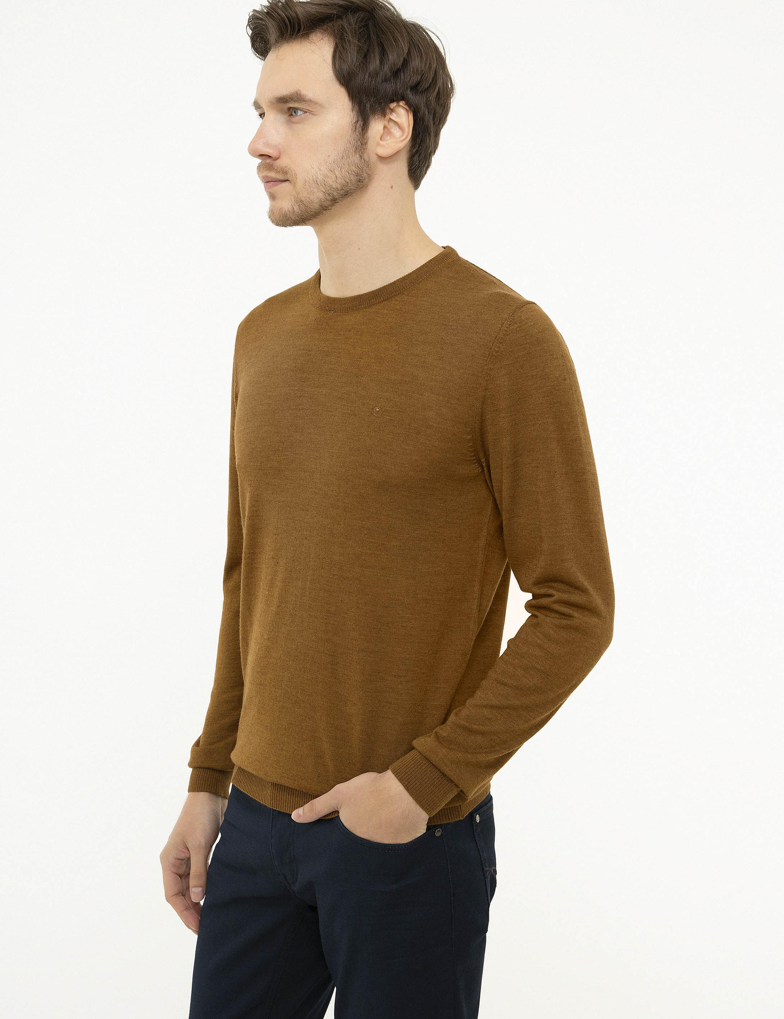 Sarı Slim Fit Bisiklet Yaka Basic Triko Kazak - 50211257058
