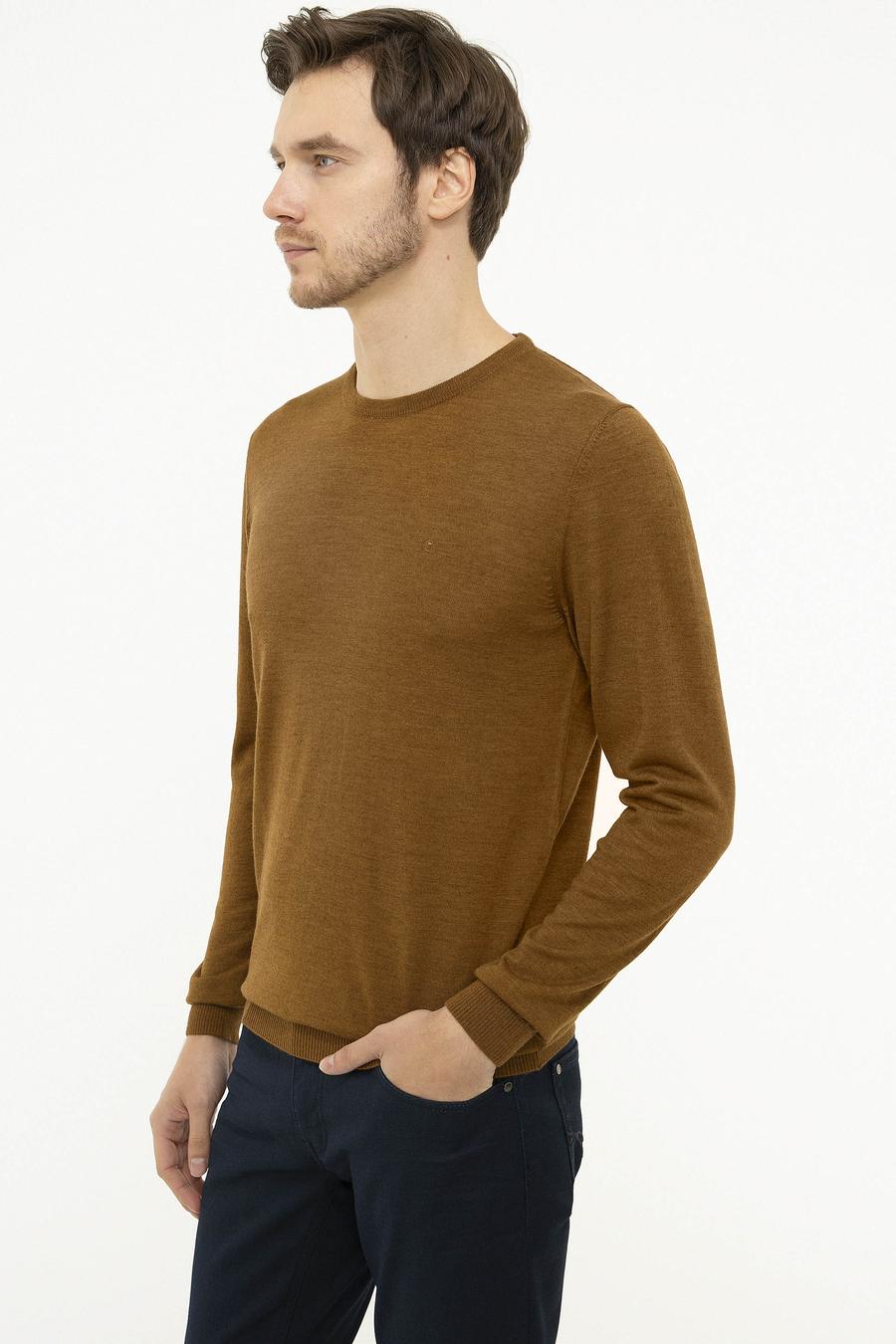 Sarı Slim Fit Bisiklet Yaka Basic Triko Kazak - 50211257058
