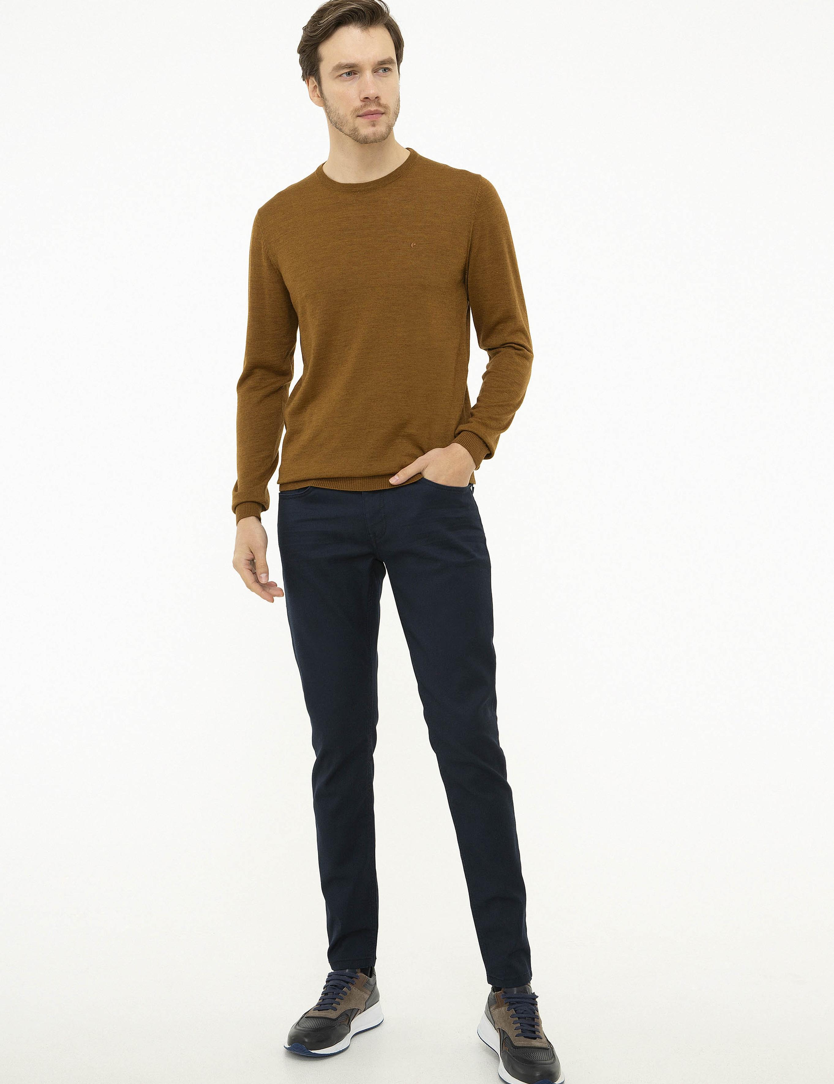 Sarı Slim Fit Bisiklet Yaka Basic Triko Kazak - 50211257058