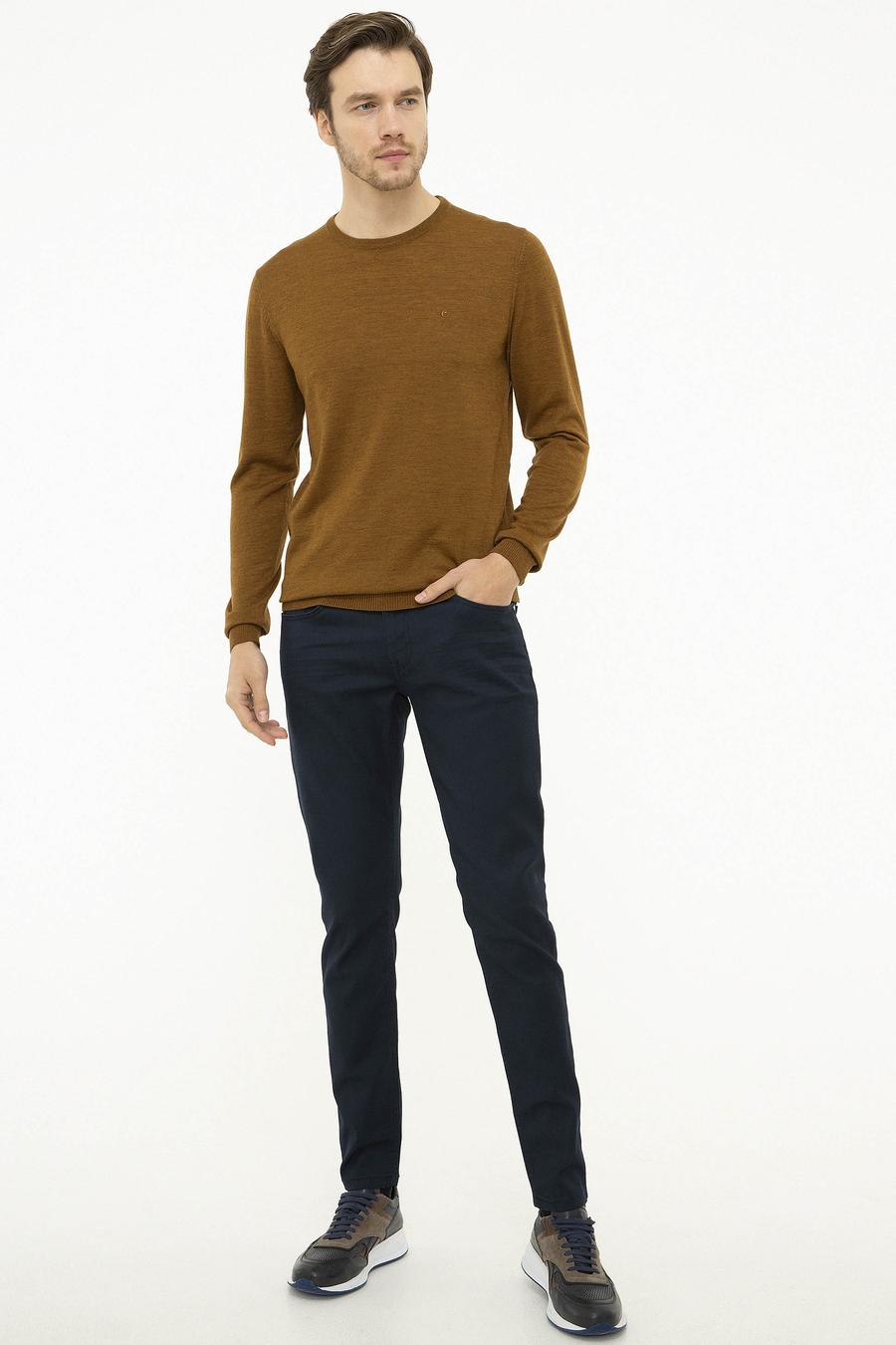 Sarı Slim Fit Bisiklet Yaka Basic Triko Kazak - 50211257058