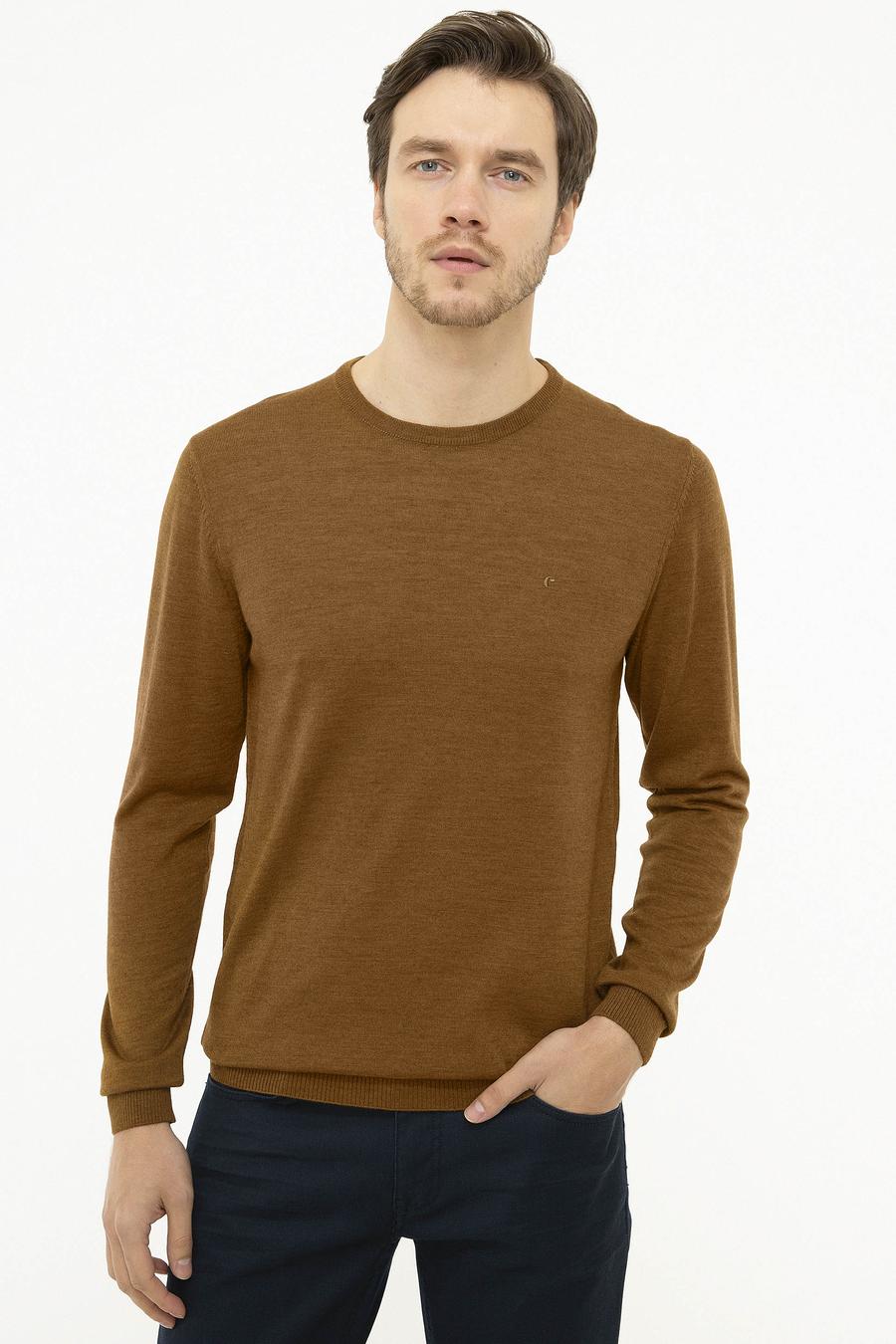 Sarı Slim Fit Bisiklet Yaka Basic Triko Kazak - 50211257058