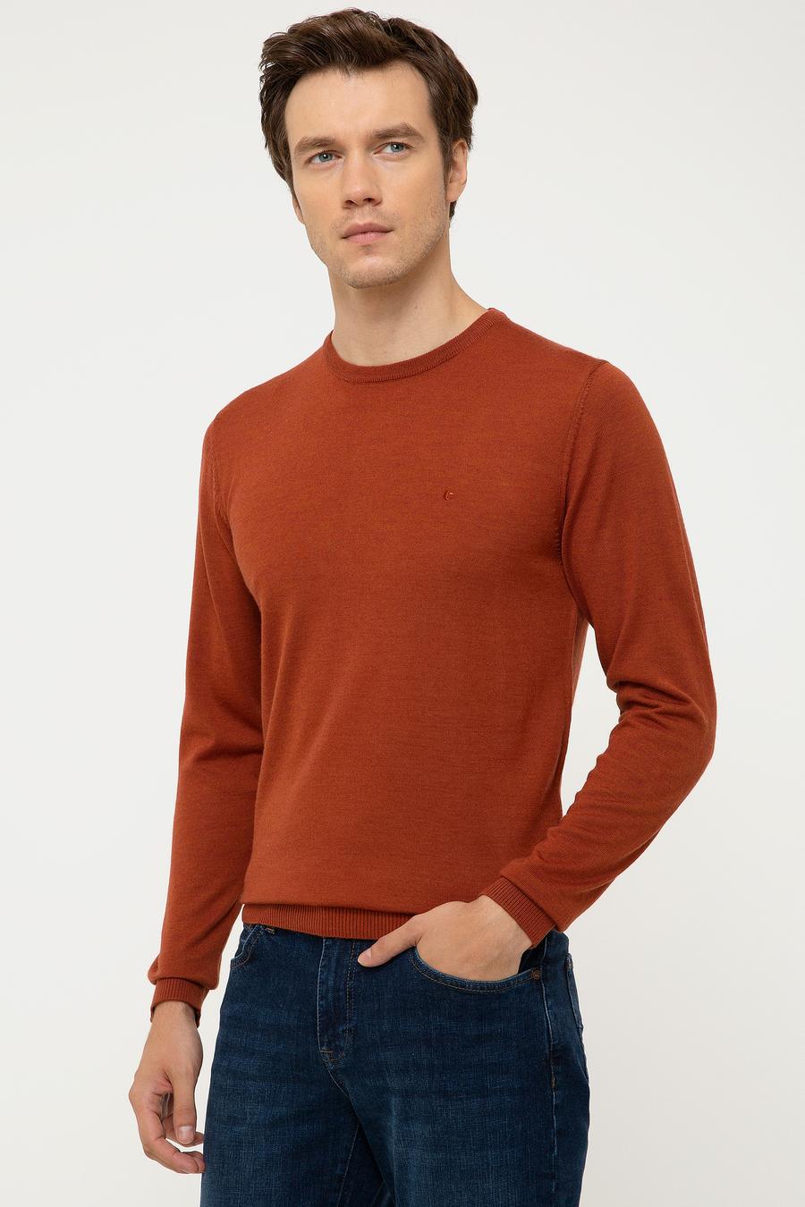 Turuncu Slim Fit Bisiklet Yaka Basic Triko Kazak - 50211257073