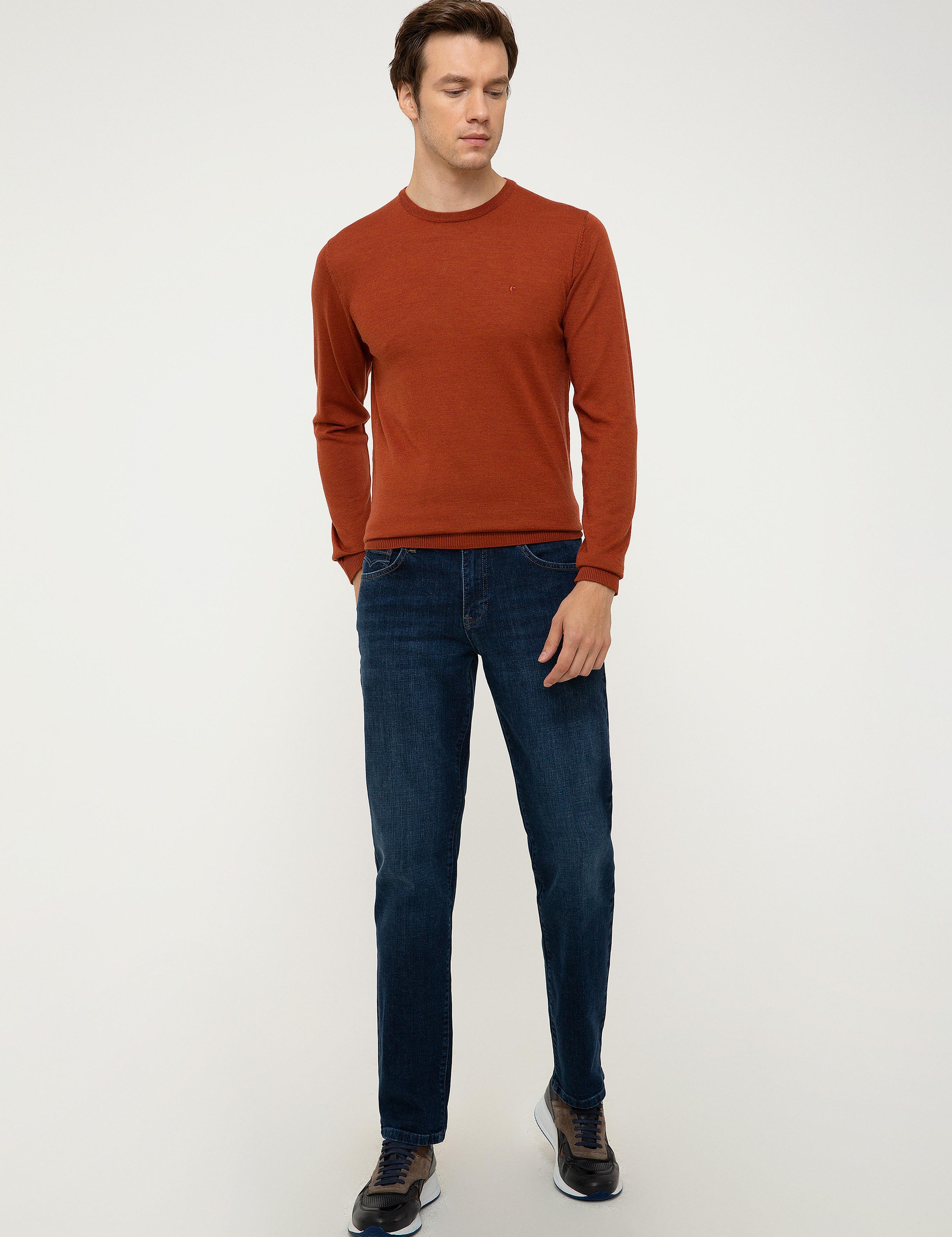Turuncu Slim Fit Bisiklet Yaka Basic Triko Kazak - 50211257073