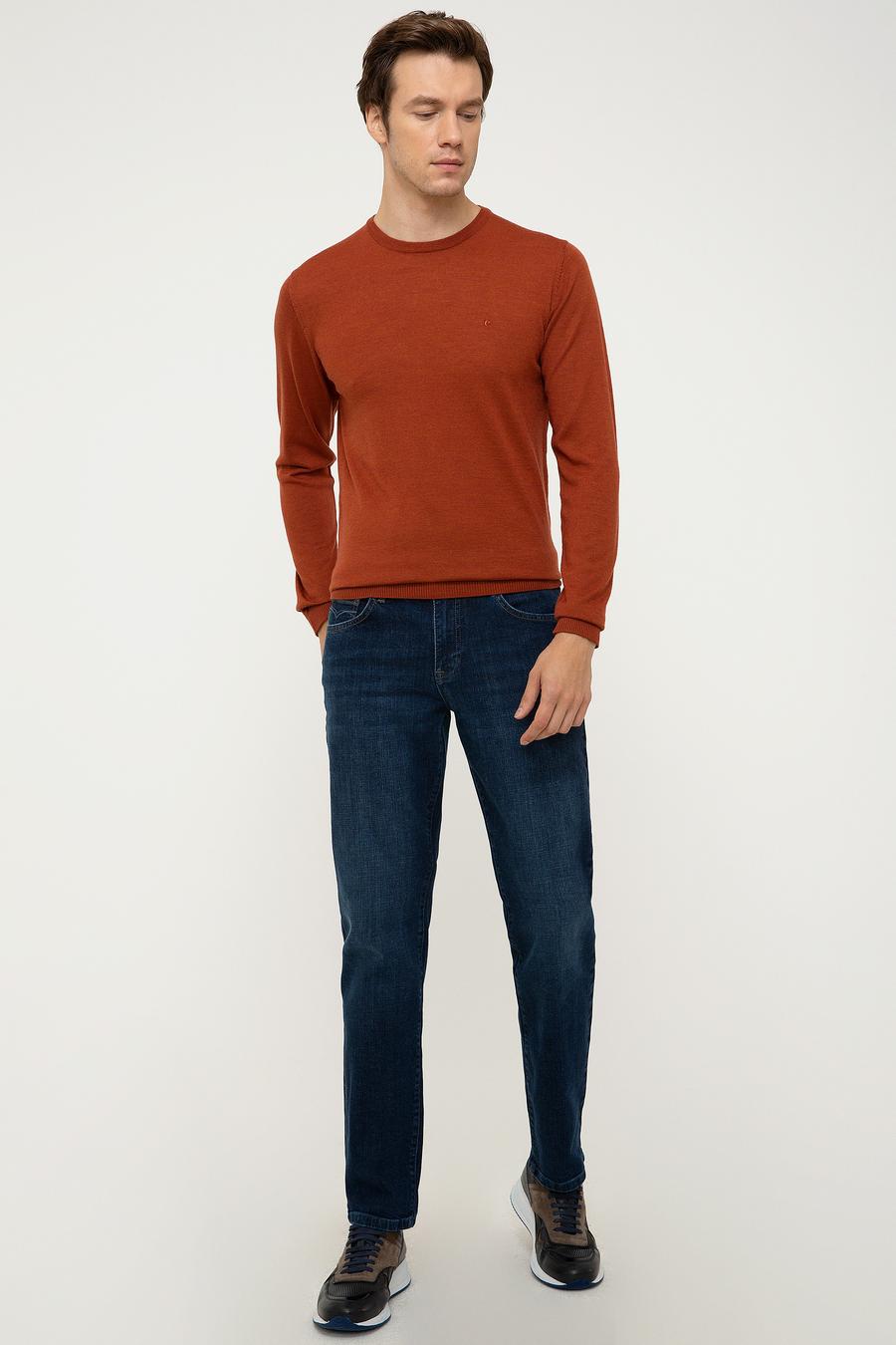 Turuncu Slim Fit Bisiklet Yaka Basic Triko Kazak - 50211257073