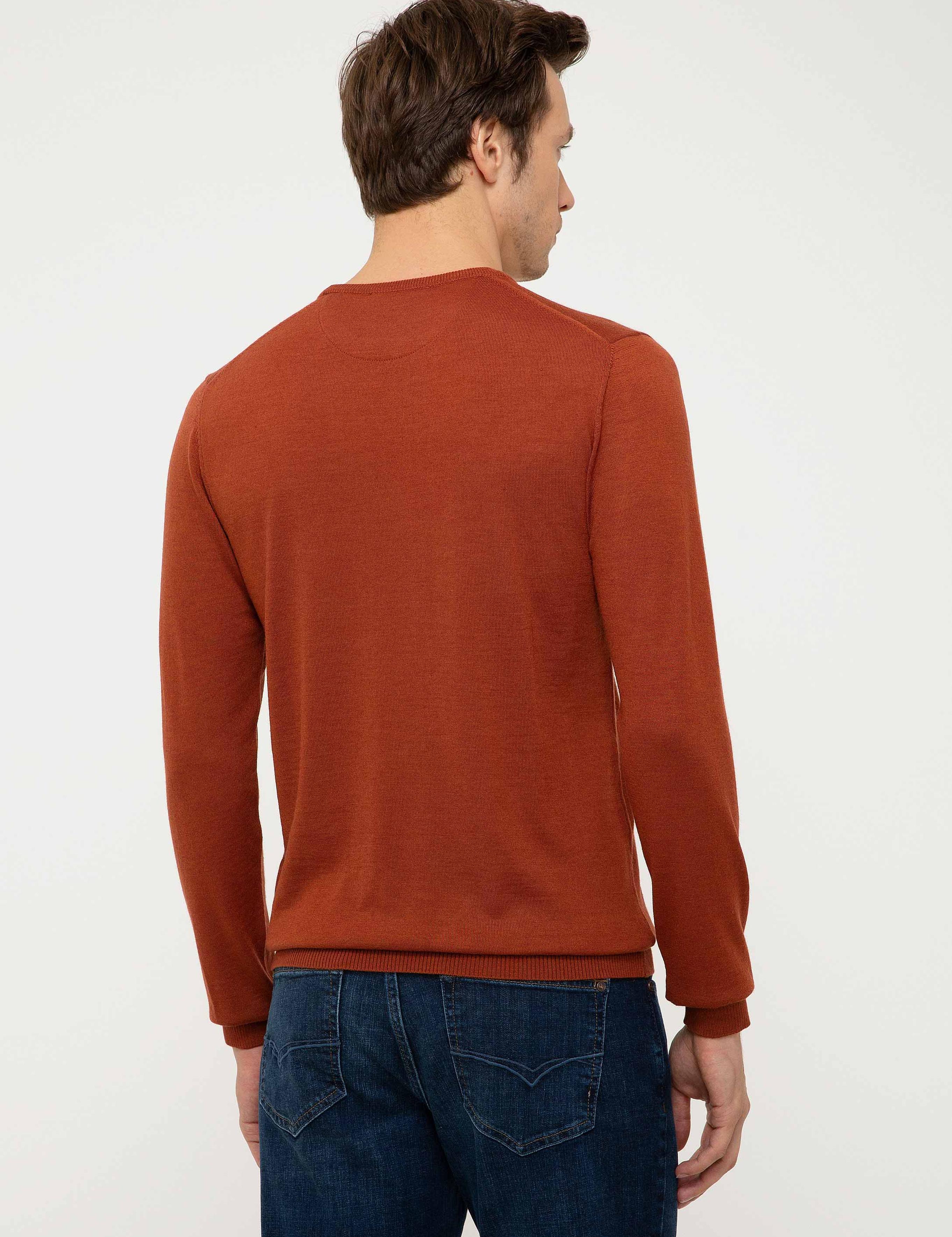 Turuncu Slim Fit Bisiklet Yaka Basic Triko Kazak - 50211257073