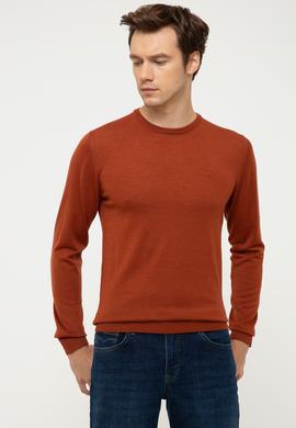 Turuncu Slim Fit Bisiklet Yaka Basic Triko Kazak
