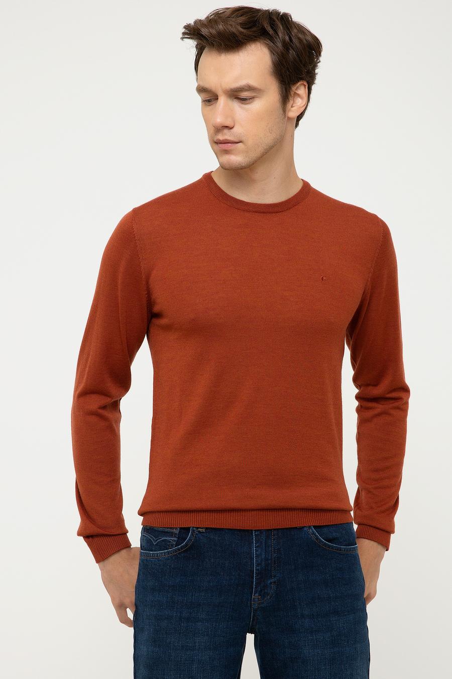 Turuncu Slim Fit Bisiklet Yaka Basic Triko Kazak - 50211257073