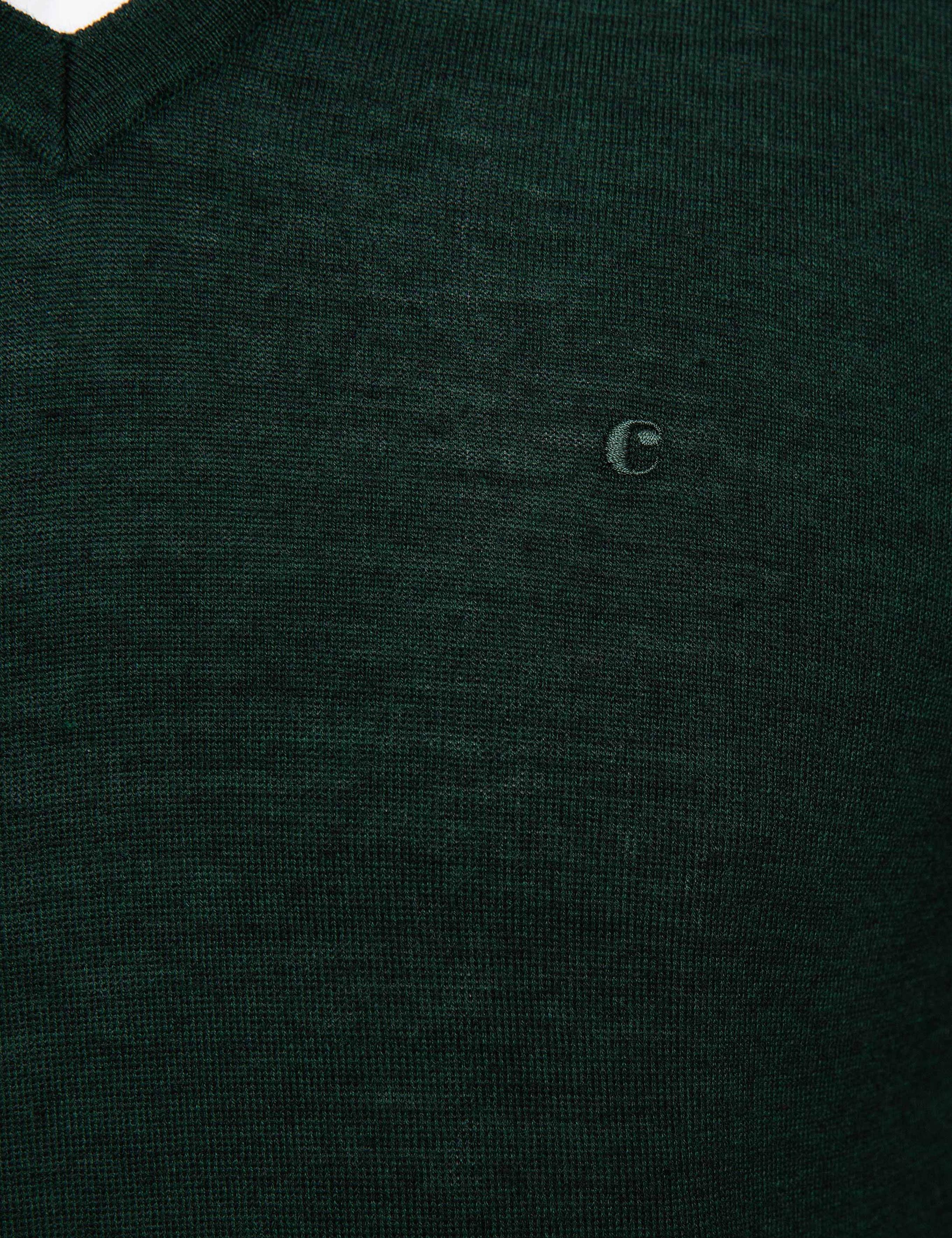 Koyu Yeşil Slim Fit V Yaka Basic Triko Kazak - 50211259060