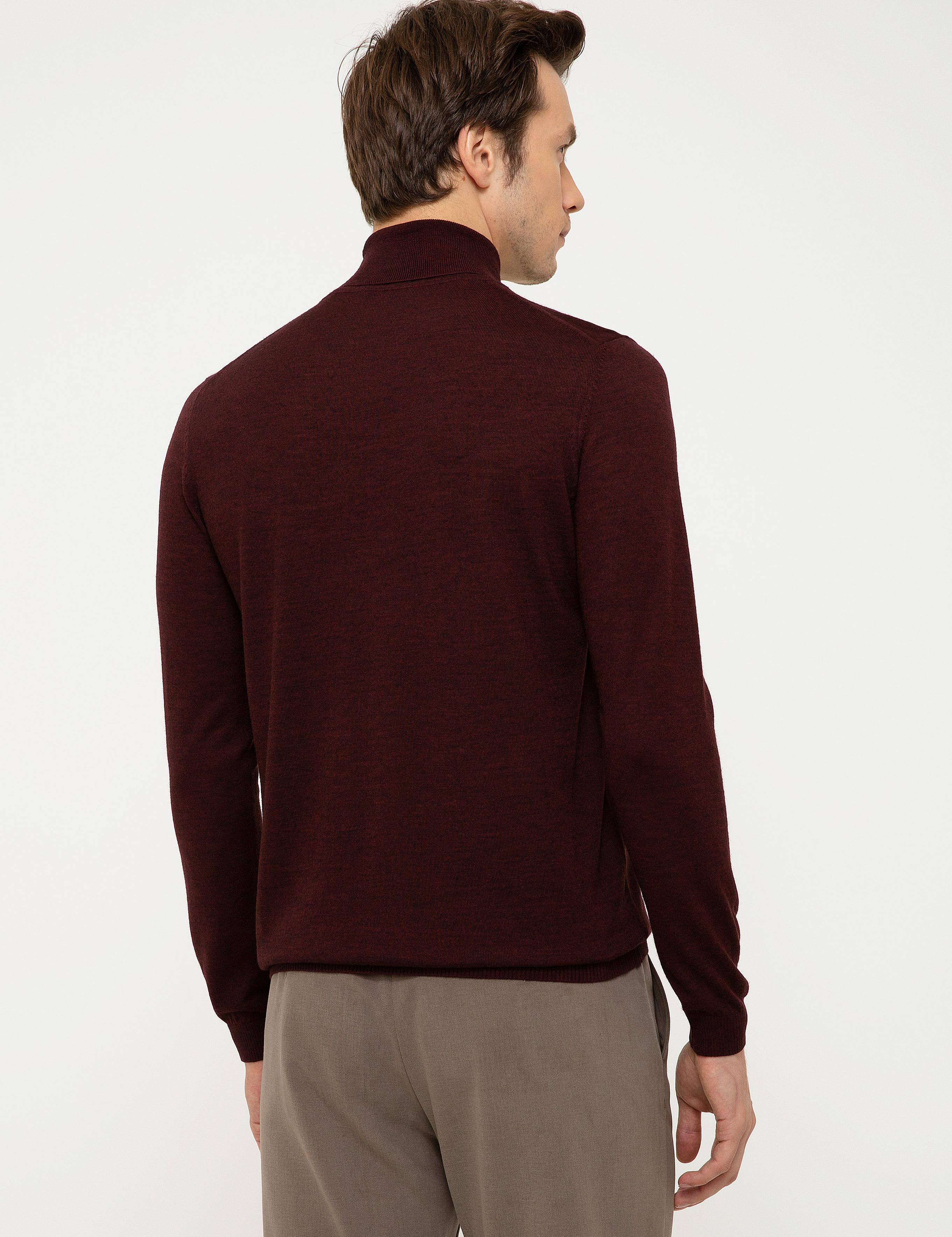 Bordo Slim Fit Balıkçı Yaka Basic Triko Kazak - 50211329011