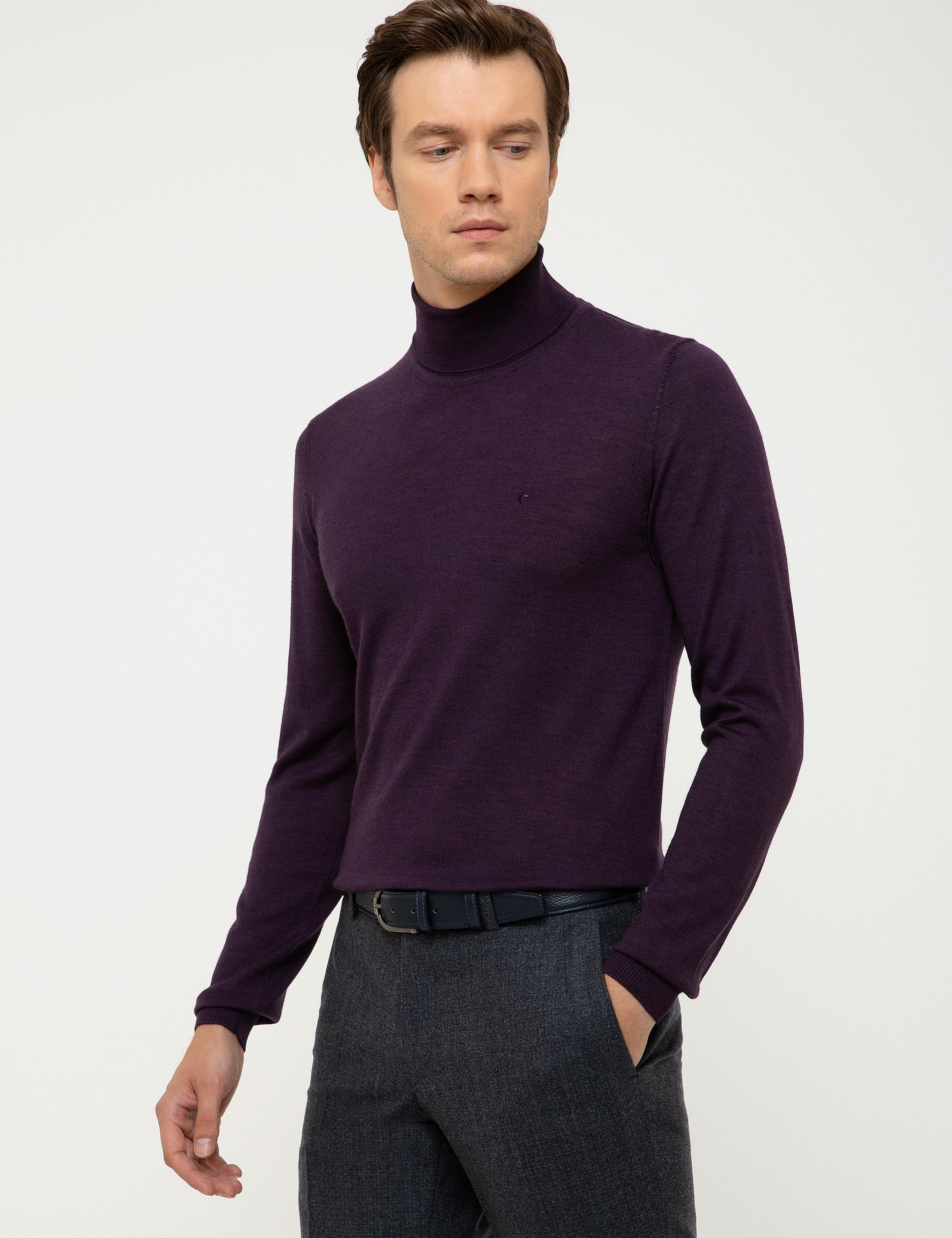 Mor Slim Fit Balıkçı Yaka Basic Triko Kazak - 50211329051