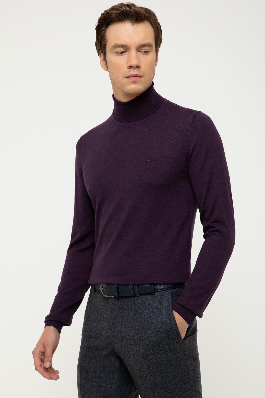 Mor Slim Fit Balıkçı Yaka Basic Triko Kazak - 50211329051