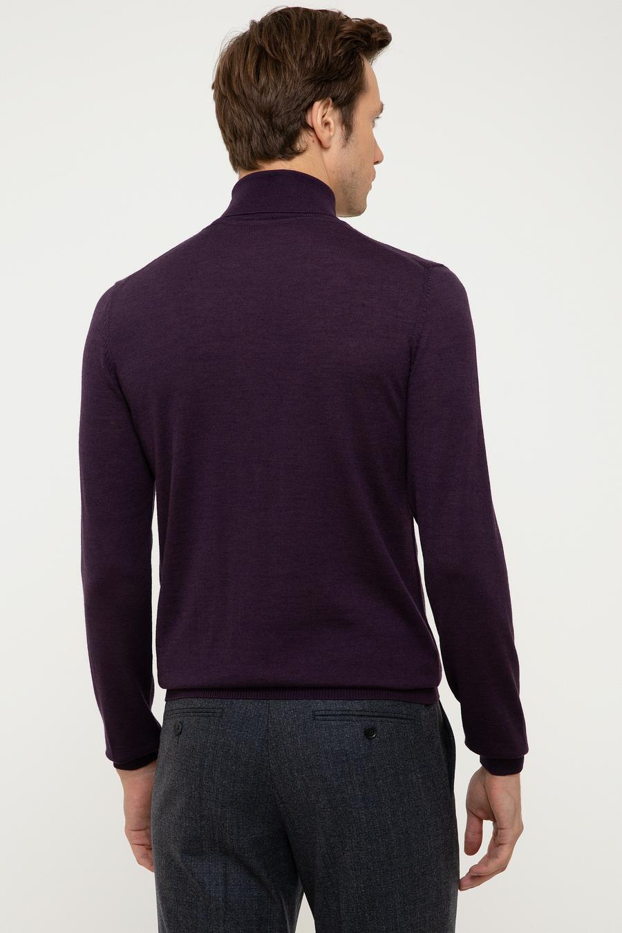 Mor Slim Fit Balıkçı Yaka Basic Triko Kazak - 50211329051