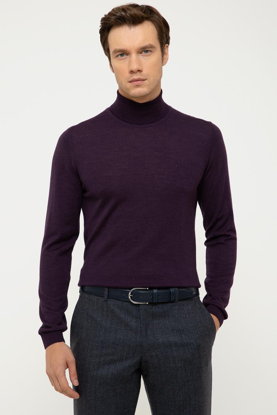 Mor Slim Fit Balıkçı Yaka Basic Triko Kazak - 50211329051