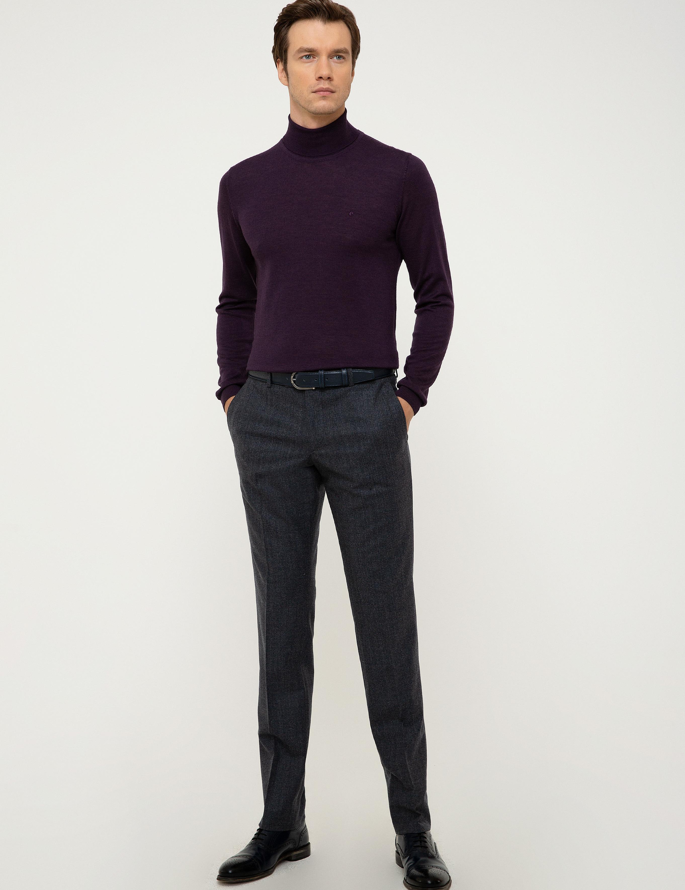 Mor Slim Fit Balıkçı Yaka Basic Triko Kazak - 50211329051