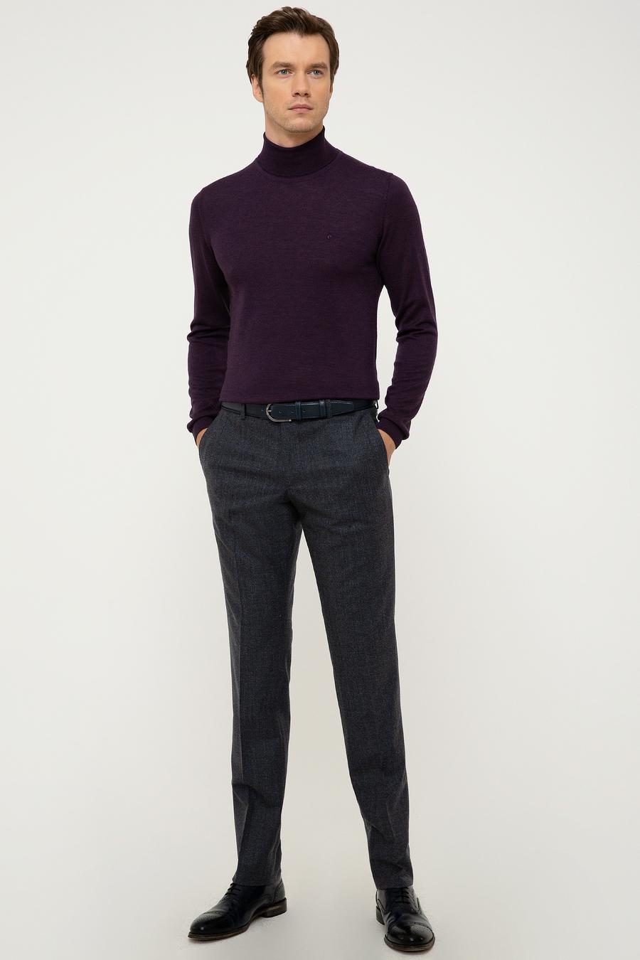 Mor Slim Fit Balıkçı Yaka Basic Triko Kazak - 50211329051