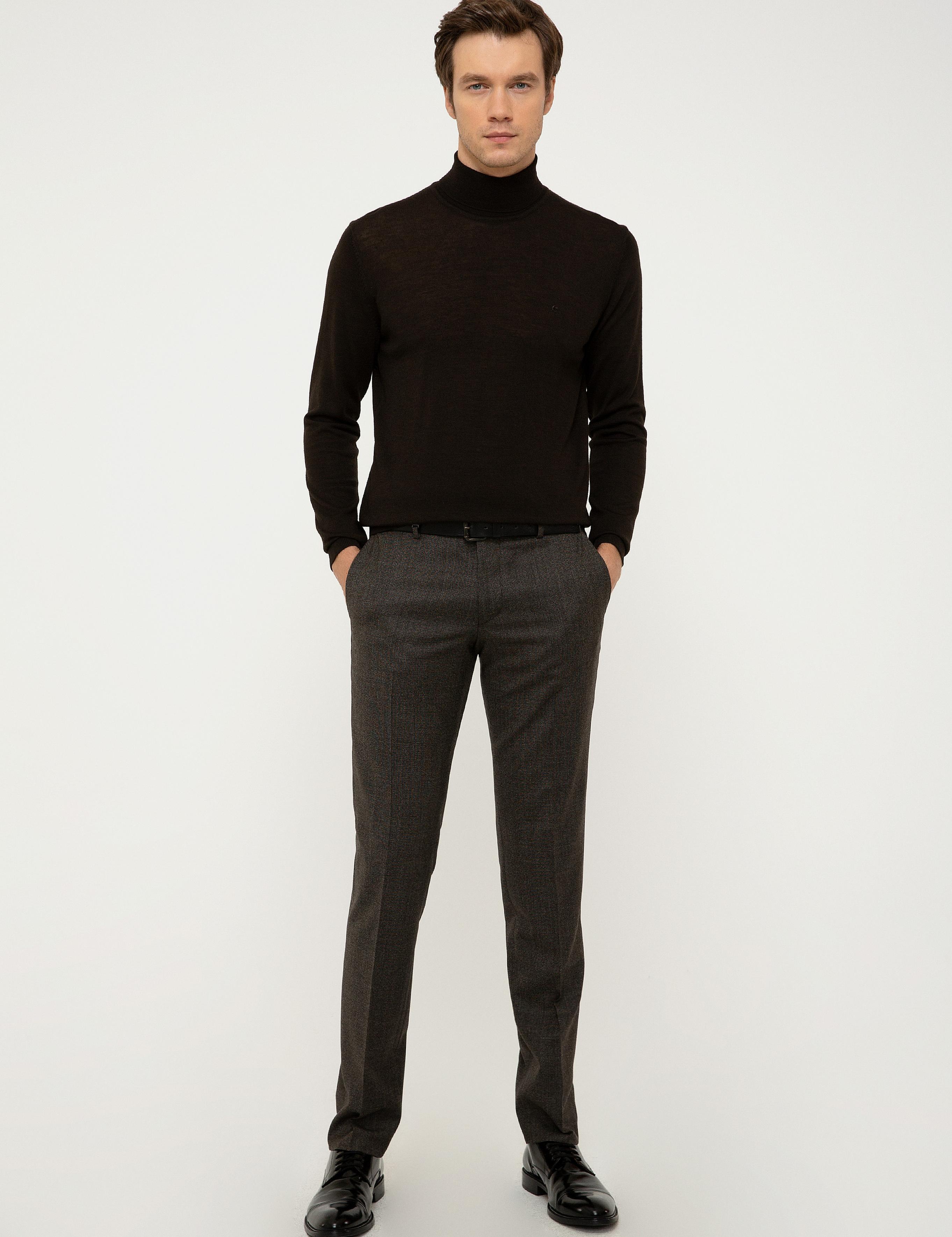 Koyu Kahverengi Slim Fit Balıkçı Yaka Basic Triko Kazak - 50211329081