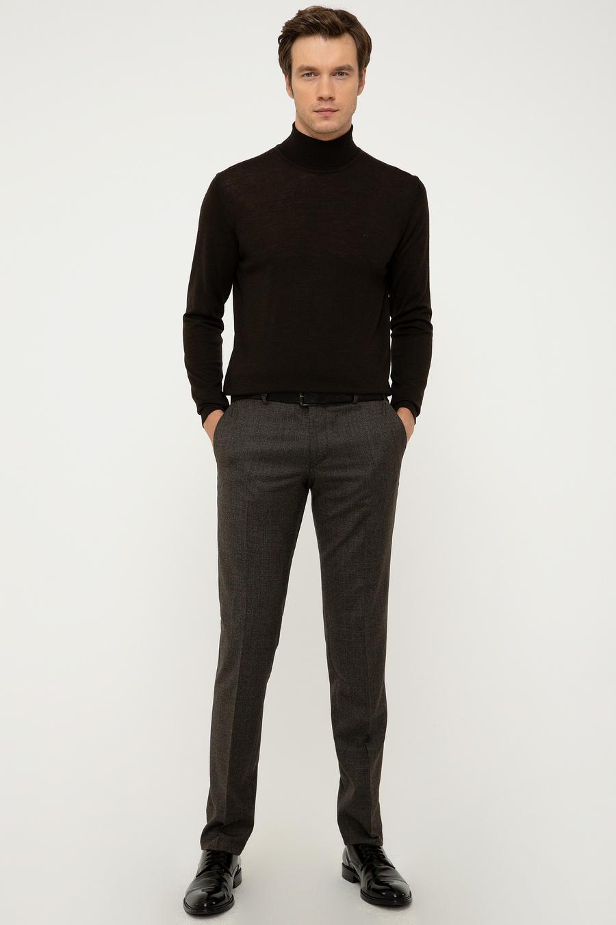 Koyu Kahverengi Slim Fit Balıkçı Yaka Basic Triko Kazak - 50211329081