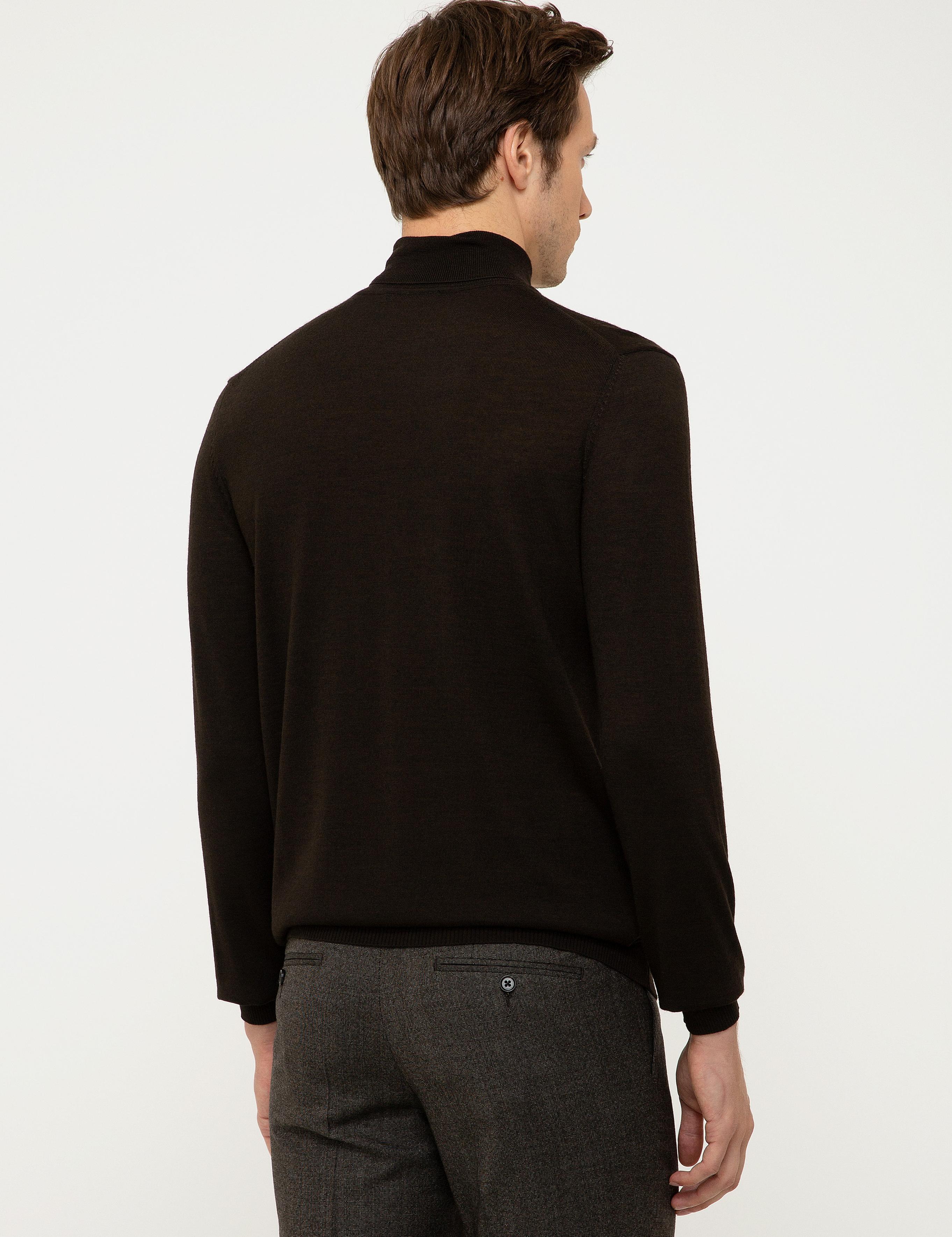 Koyu Kahverengi Slim Fit Balıkçı Yaka Basic Triko Kazak - 50211329081