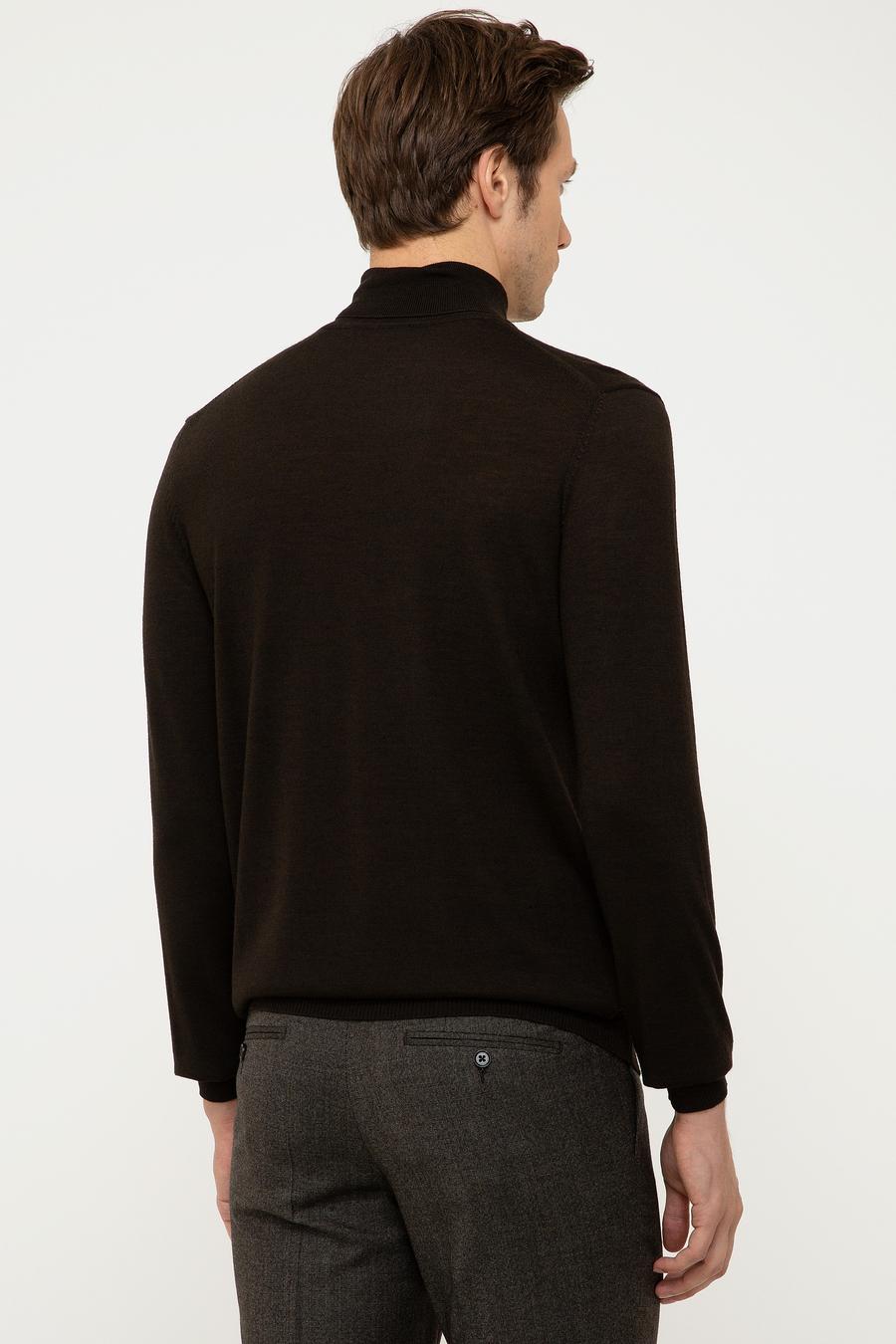 Koyu Kahverengi Slim Fit Balıkçı Yaka Basic Triko Kazak - 50211329081