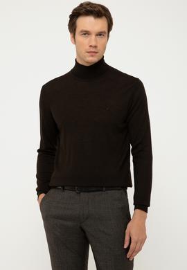 Koyu Kahverengi Slim Fit Balıkçı Yaka Basic Triko Kazak