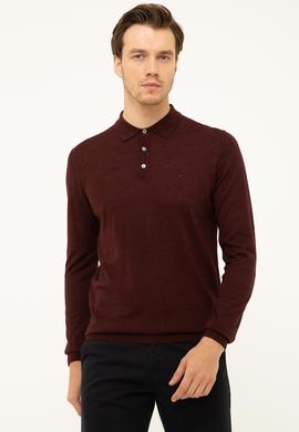 Bordo Slim Fit Polo Yaka Basic Triko Kazak