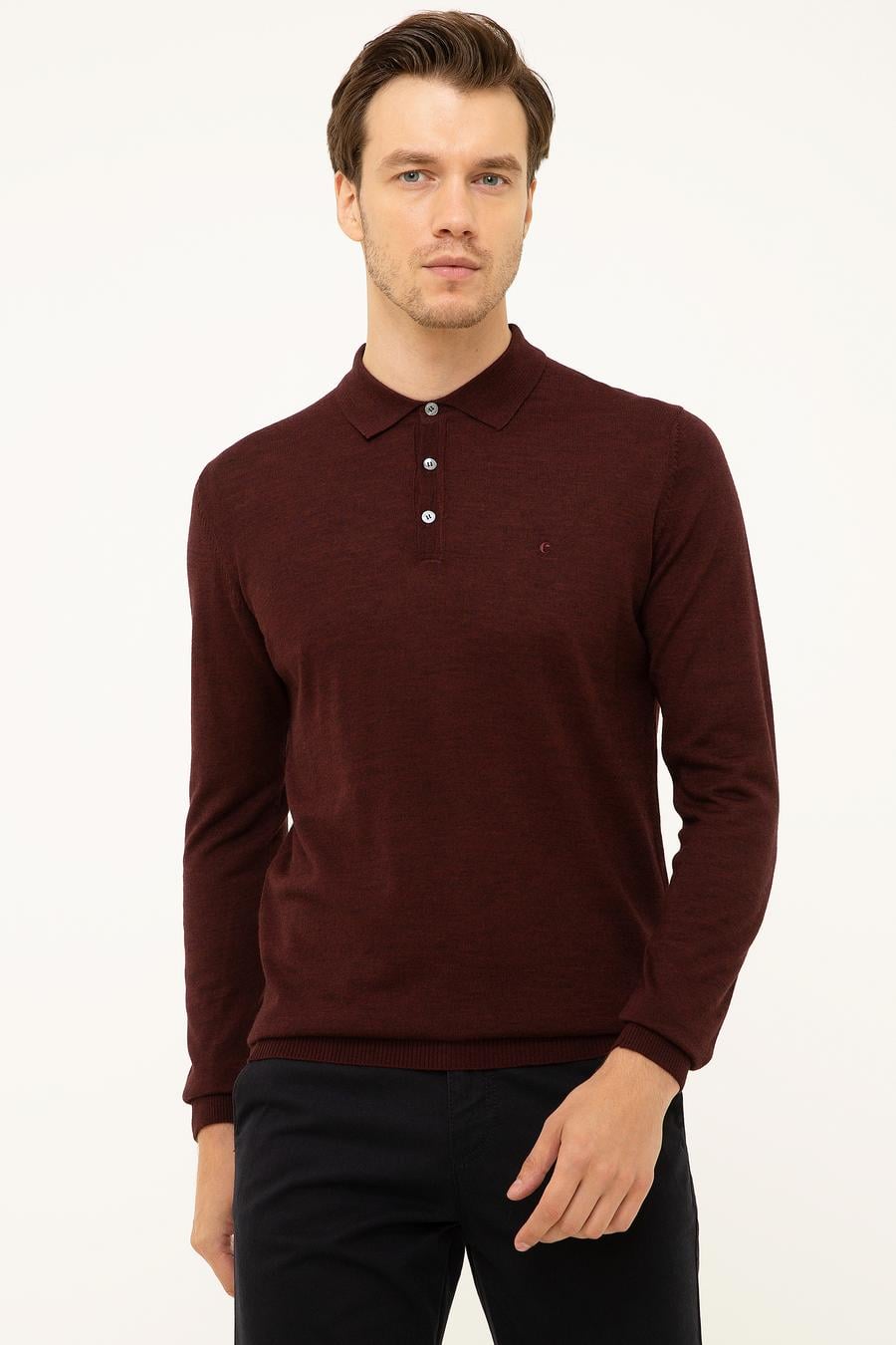 Bordo Slim Fit Polo Yaka Basic Triko Kazak - 50211330019