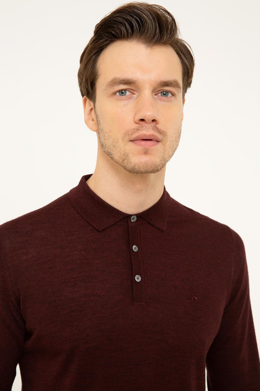 Bordo Slim Fit Polo Yaka Basic Triko Kazak - 50211330019