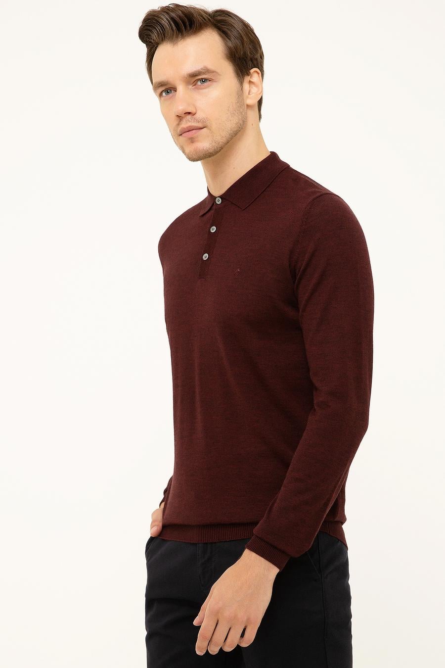 Bordo Slim Fit Polo Yaka Basic Triko Kazak - 50211330019