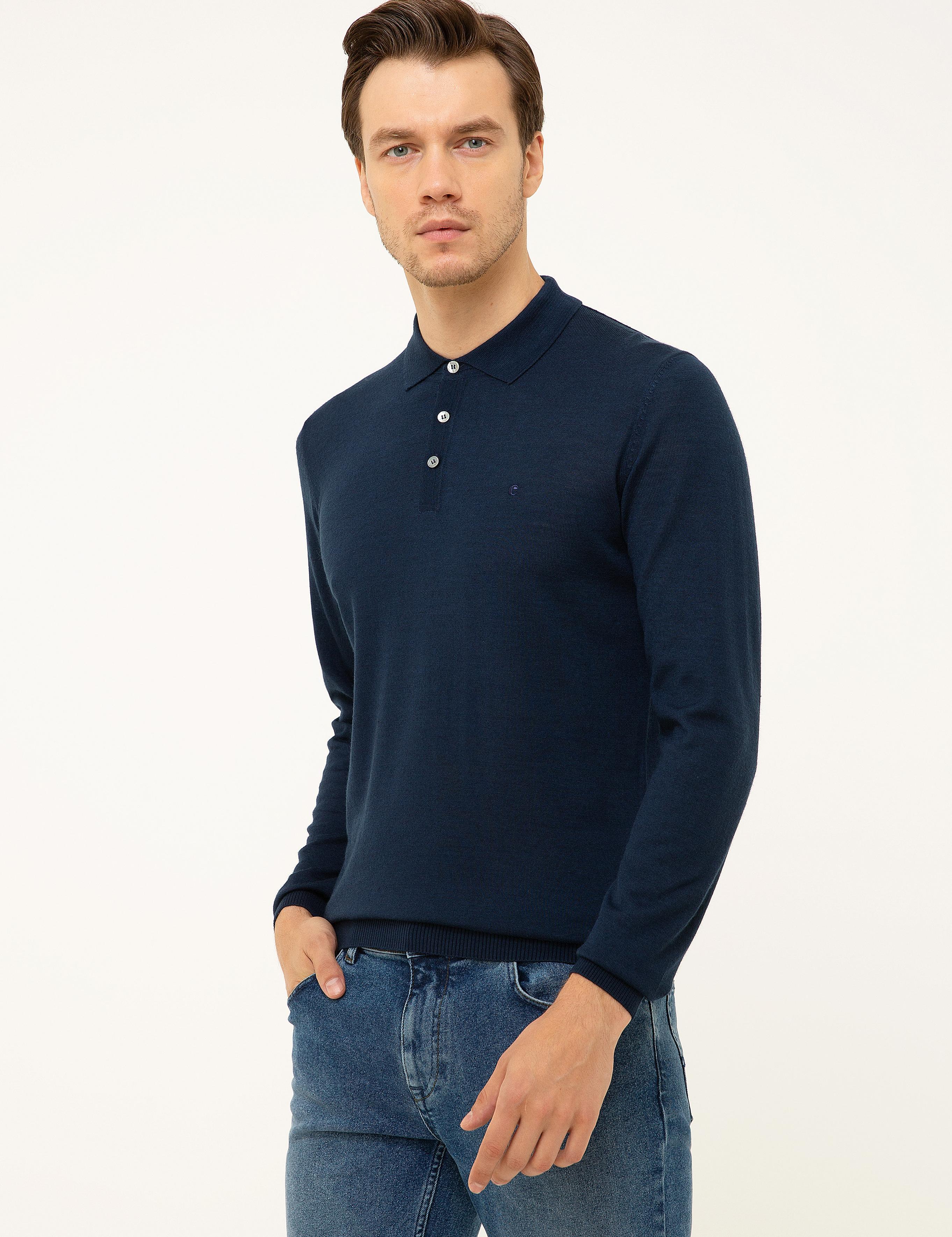 Lacivert Slim Fit Polo Yaka Basic Triko Kazak - 50211330037