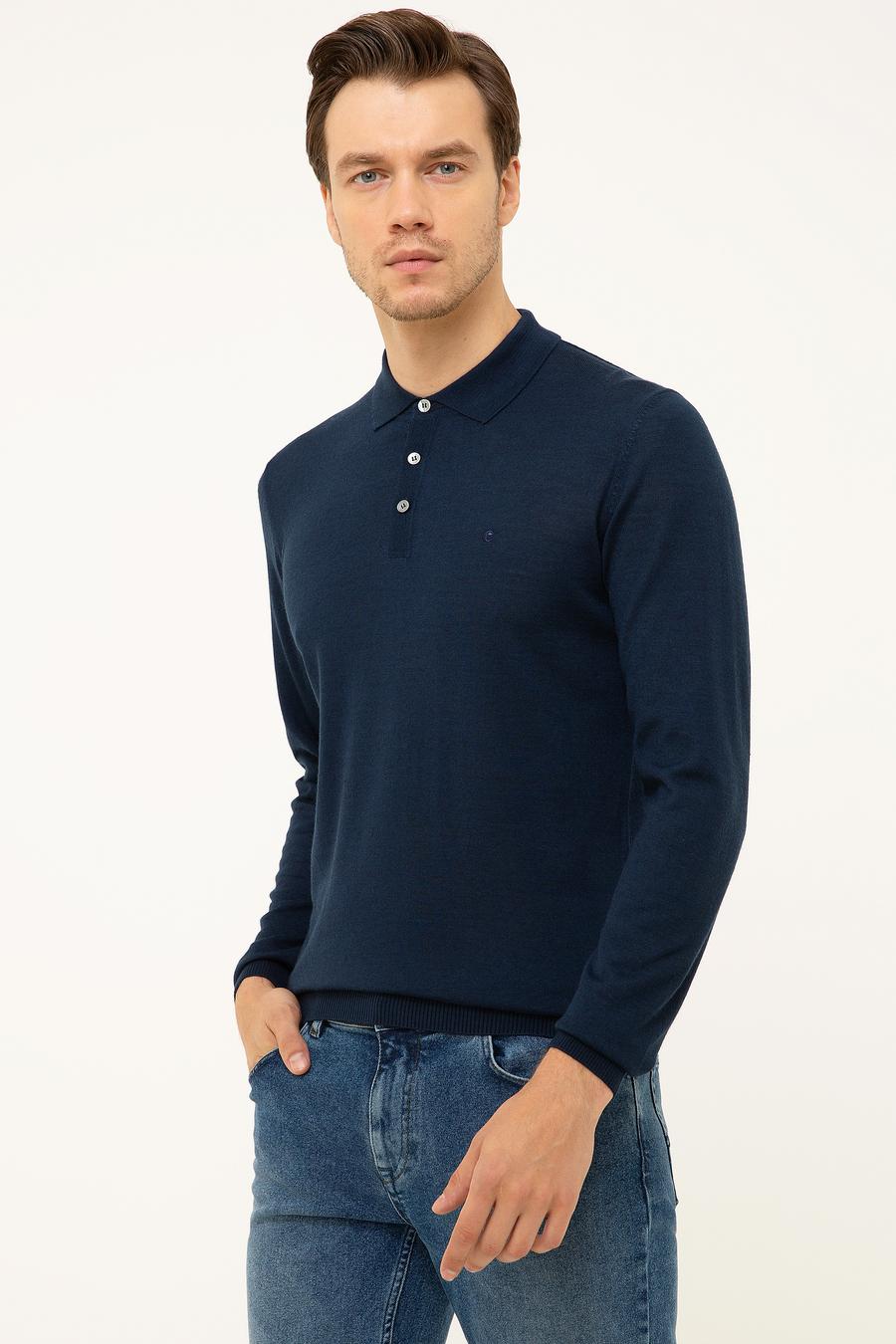 Lacivert Slim Fit Polo Yaka Basic Triko Kazak - 50211330037