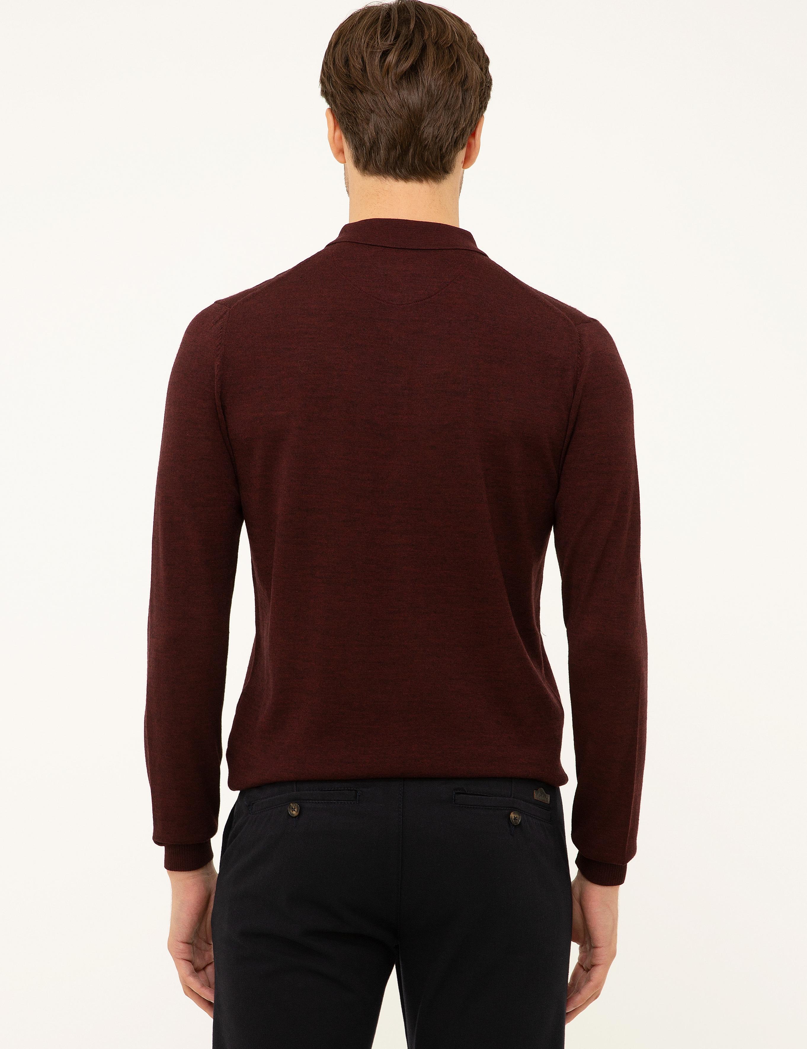 Bordo Slim Fit Polo Yaka Basic Triko Kazak - 50211330019