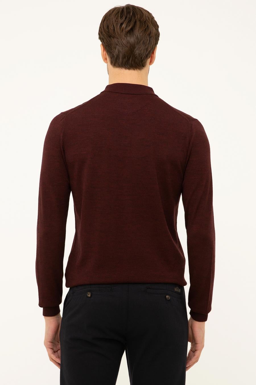 Bordo Slim Fit Polo Yaka Basic Triko Kazak - 50211330019