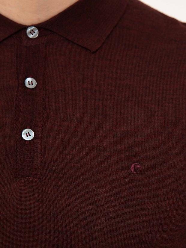 Bordo Slim Fit Polo Yaka Basic Triko Kazak