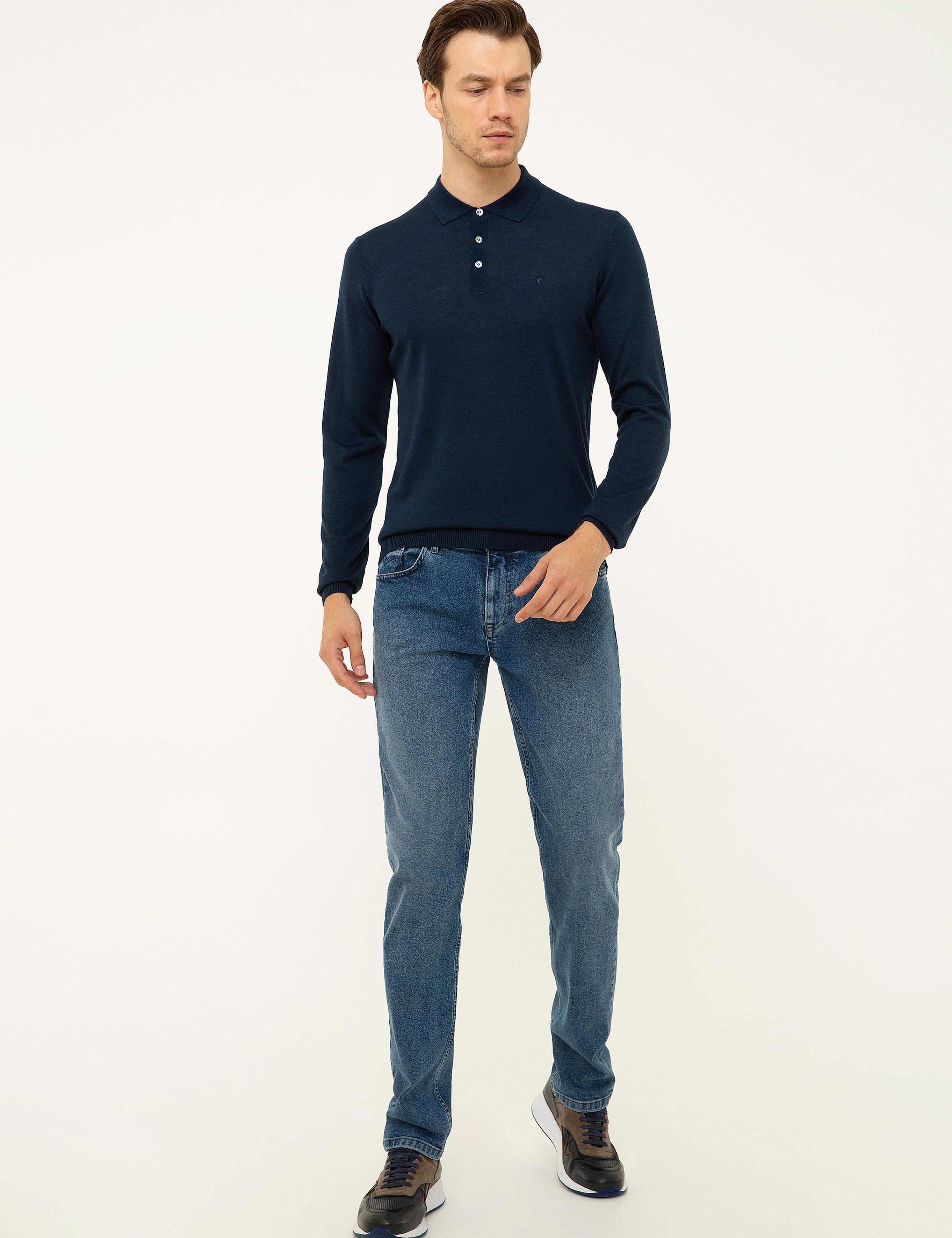 Lacivert Slim Fit Polo Yaka Basic Triko Kazak - 50211330037