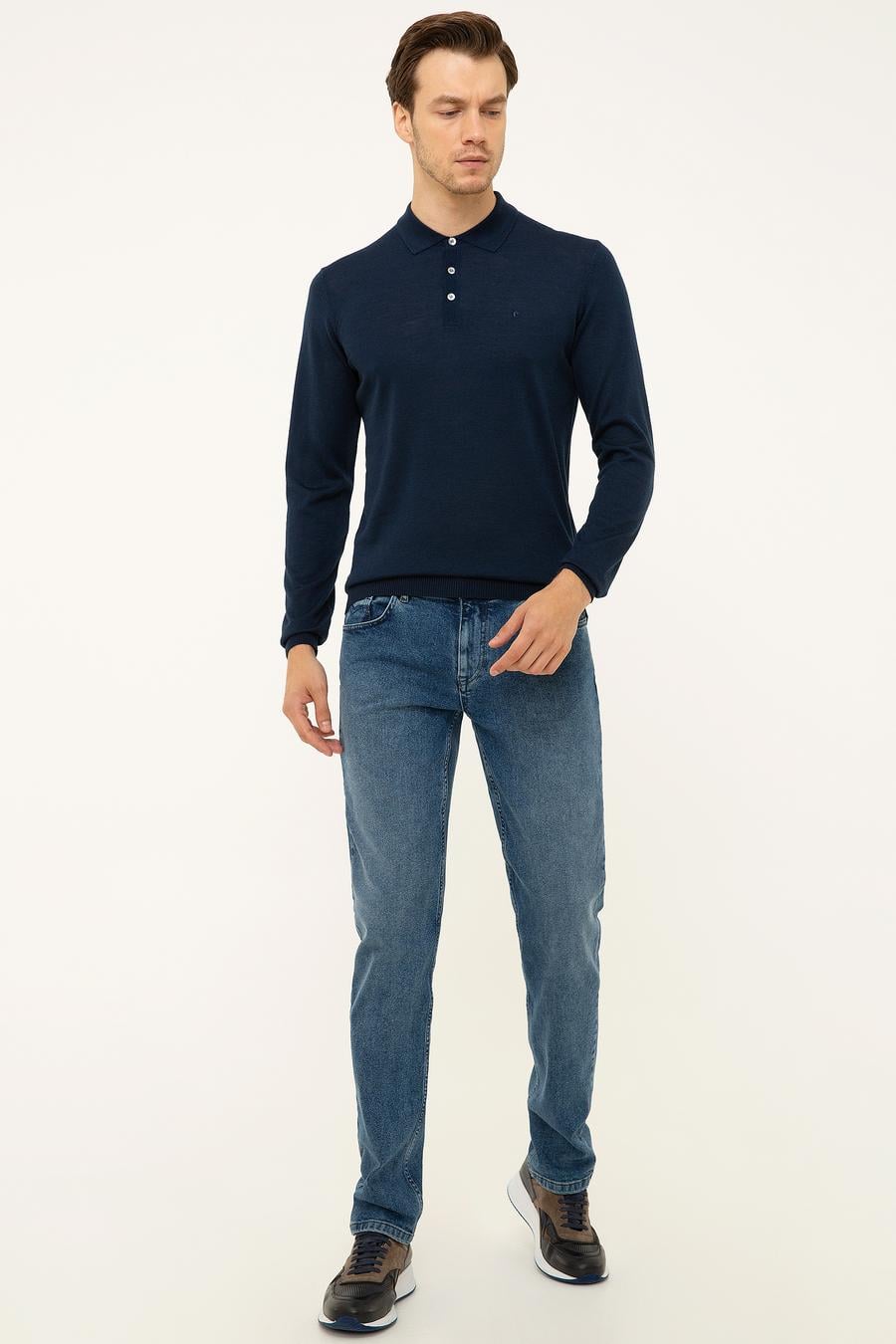 Lacivert Slim Fit Polo Yaka Basic Triko Kazak - 50211330037