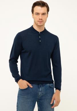 Lacivert Slim Fit Polo Yaka Basic Triko Kazak