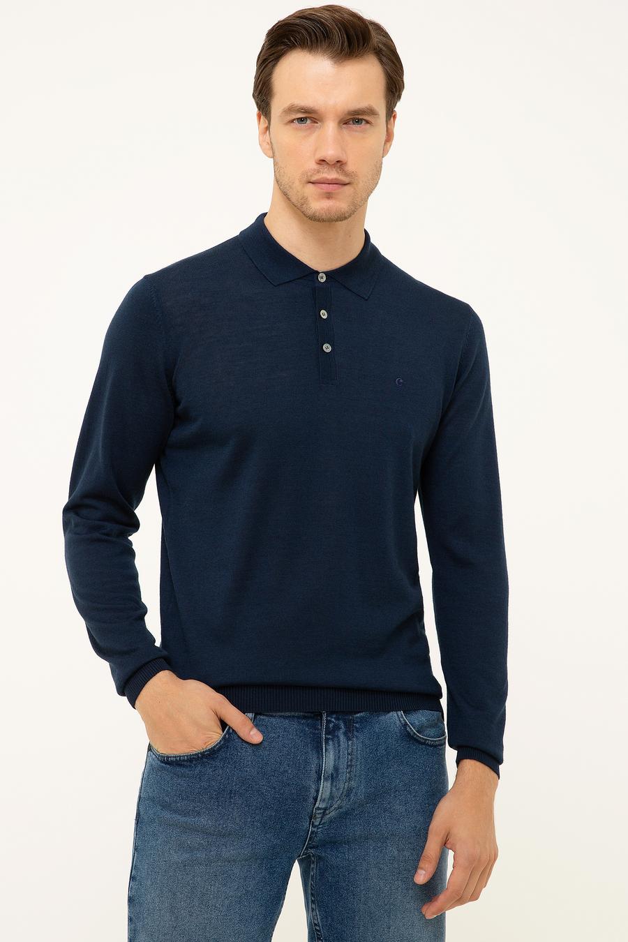 Lacivert Slim Fit Polo Yaka Basic Triko Kazak - 50211330037