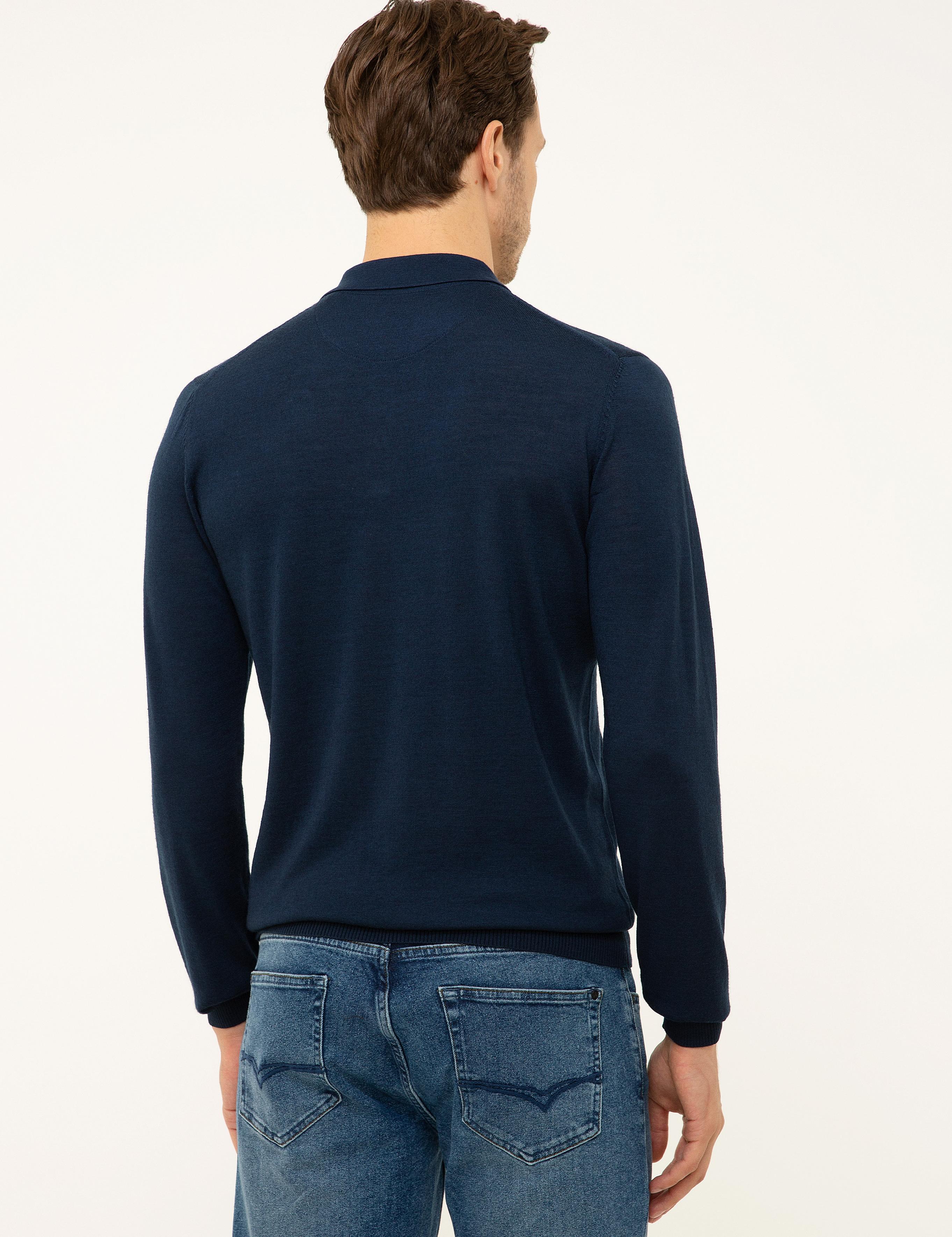 Lacivert Slim Fit Polo Yaka Basic Triko Kazak - 50211330037