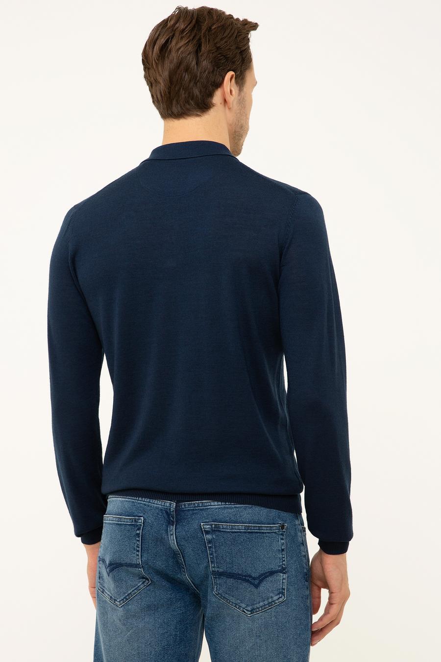Lacivert Slim Fit Polo Yaka Basic Triko Kazak - 50211330037