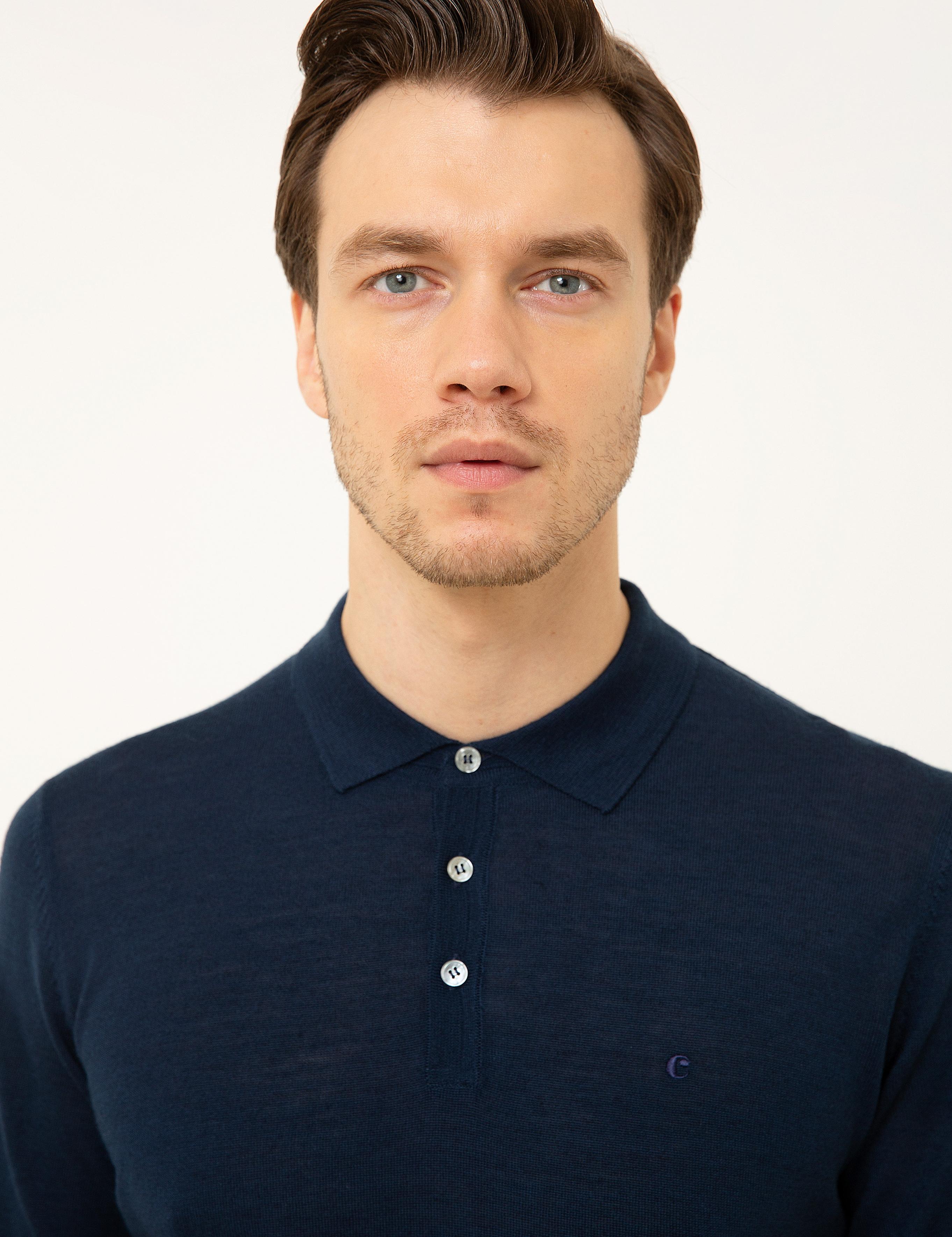 Lacivert Slim Fit Polo Yaka Basic Triko Kazak - 50211330037