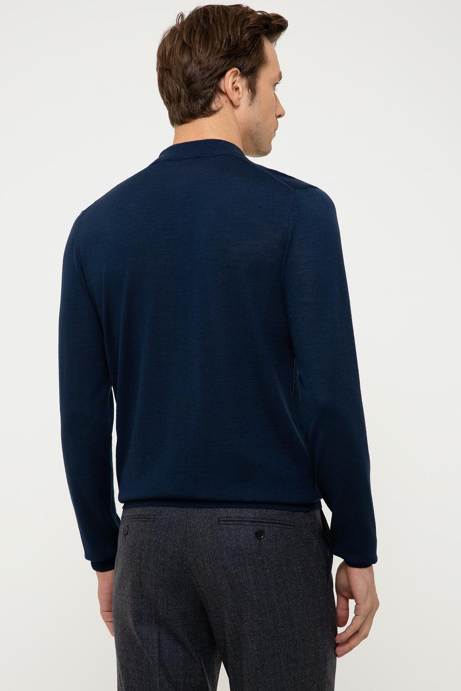 Lacivert Slim Fit Çeyrek Balıkçı Yaka Basic Triko Kazak - 50211332012