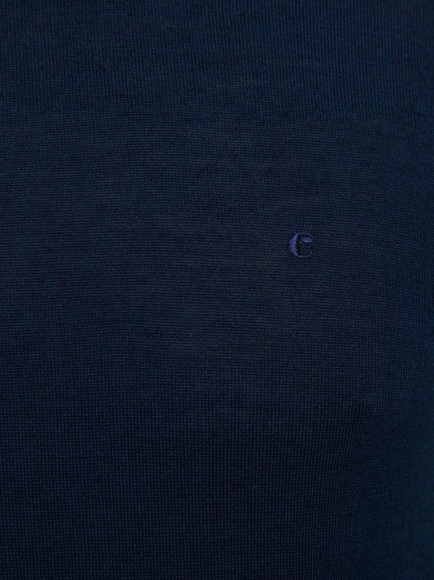 Lacivert Slim Fit Çeyrek Balıkçı Yaka Basic Triko Kazak