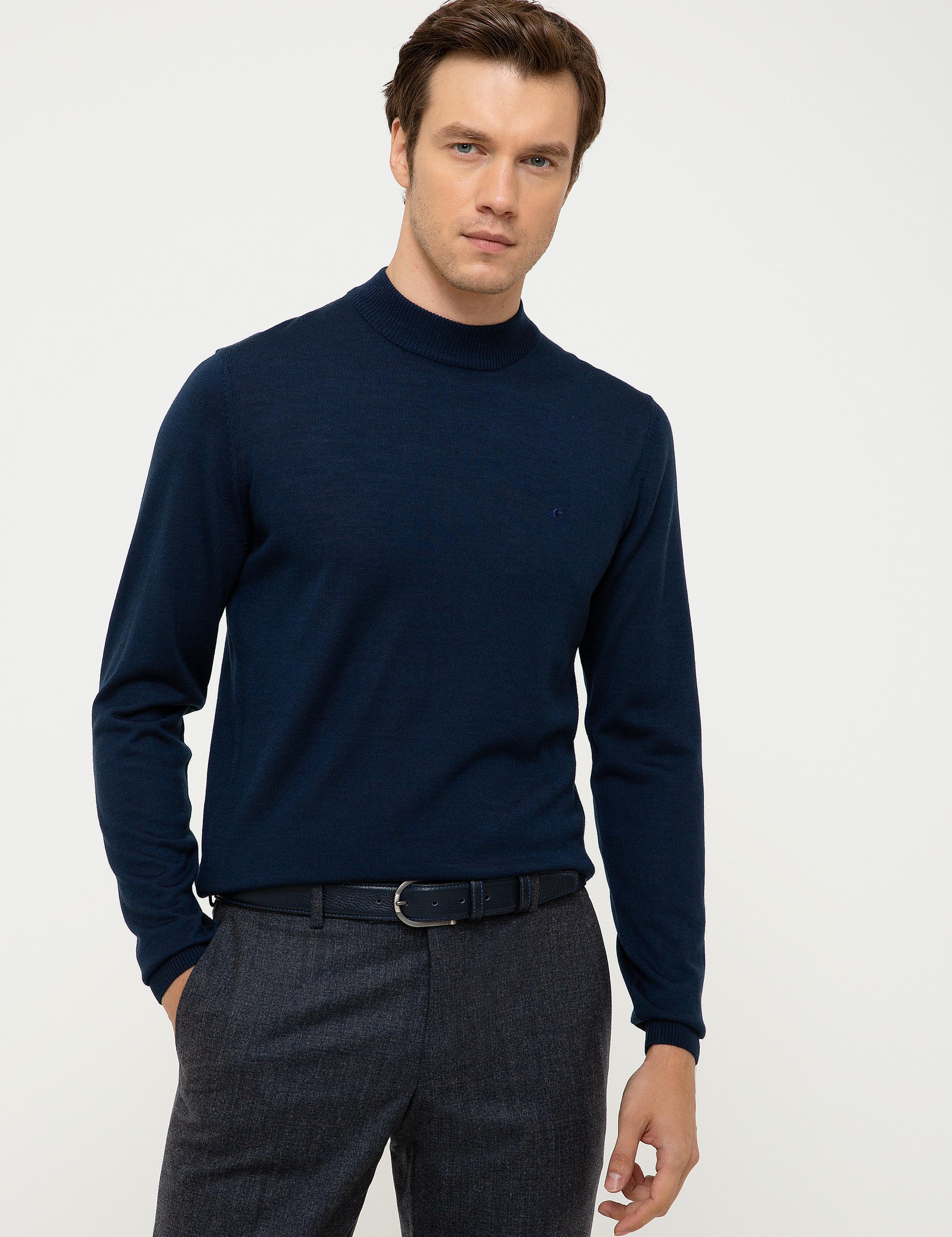 Lacivert Slim Fit Çeyrek Balıkçı Yaka Basic Triko Kazak - 50211332012