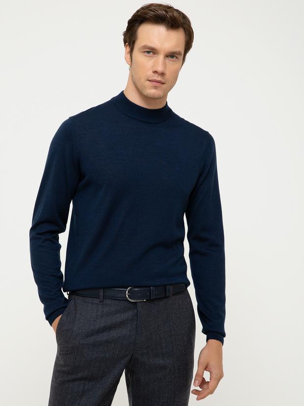 Lacivert Slim Fit Çeyrek Balıkçı Yaka Basic Triko Kazak