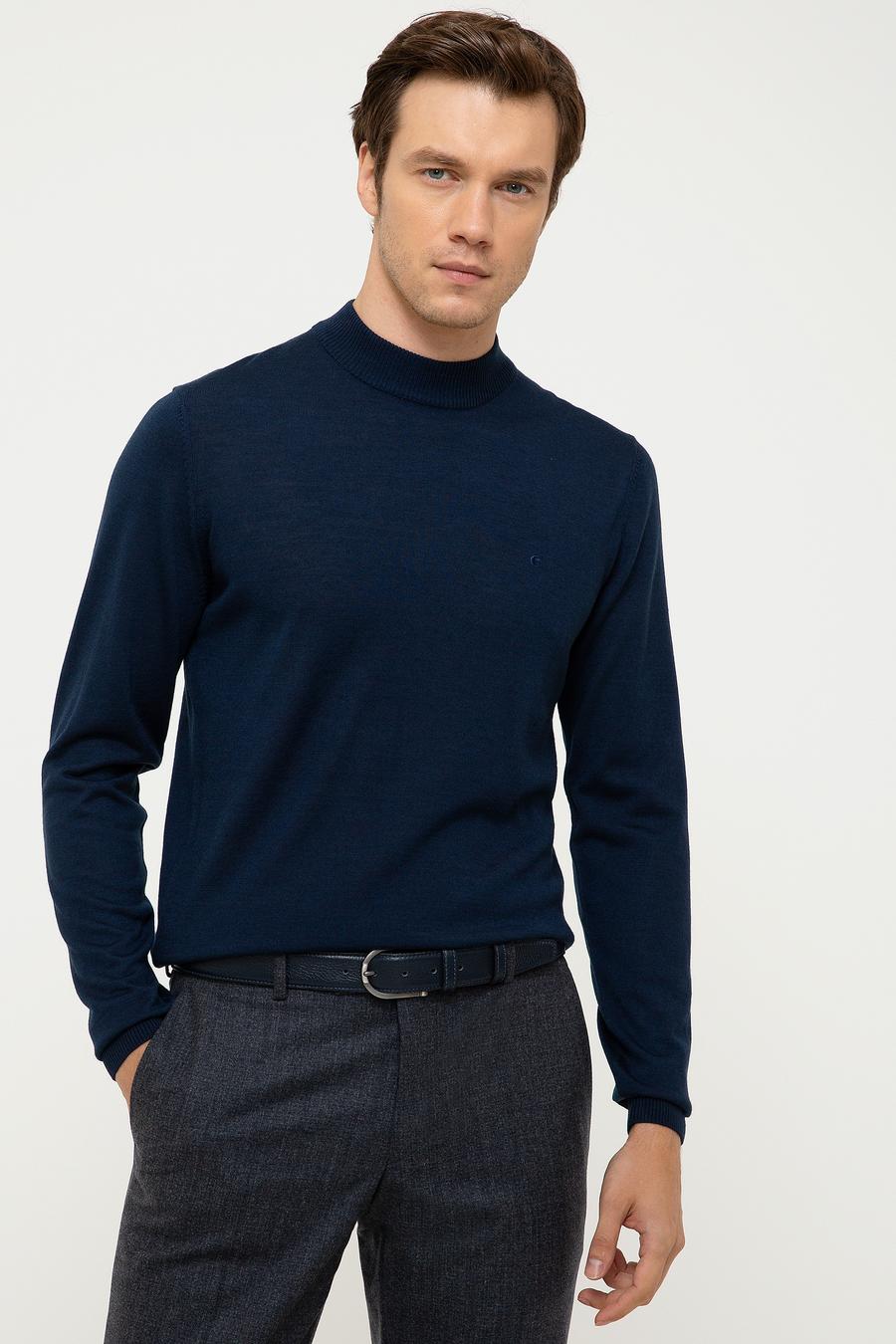 Lacivert Slim Fit Çeyrek Balıkçı Yaka Basic Triko Kazak - 50211332012